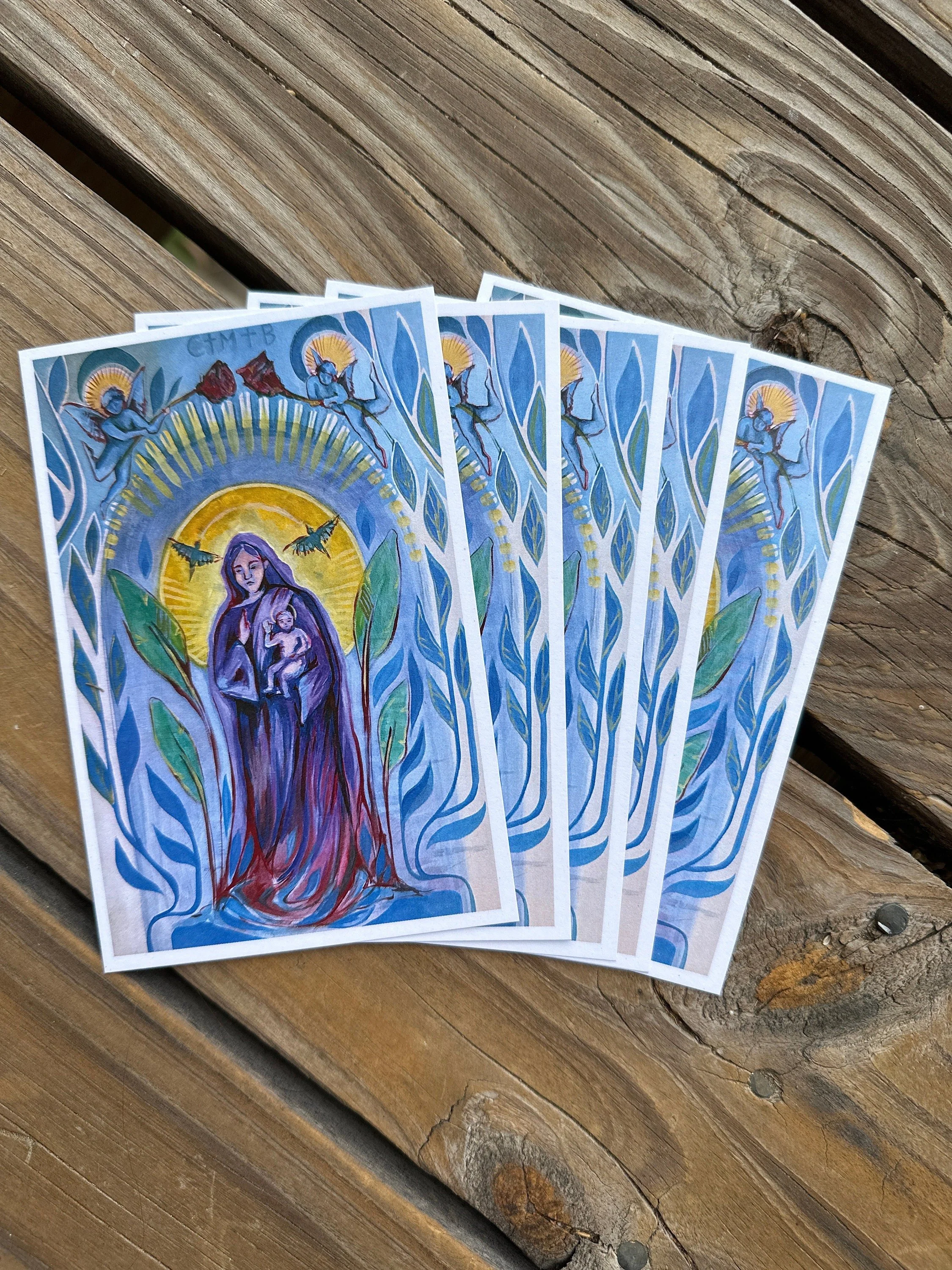 Colorful painting of Mary with rich hues and artistic flair.