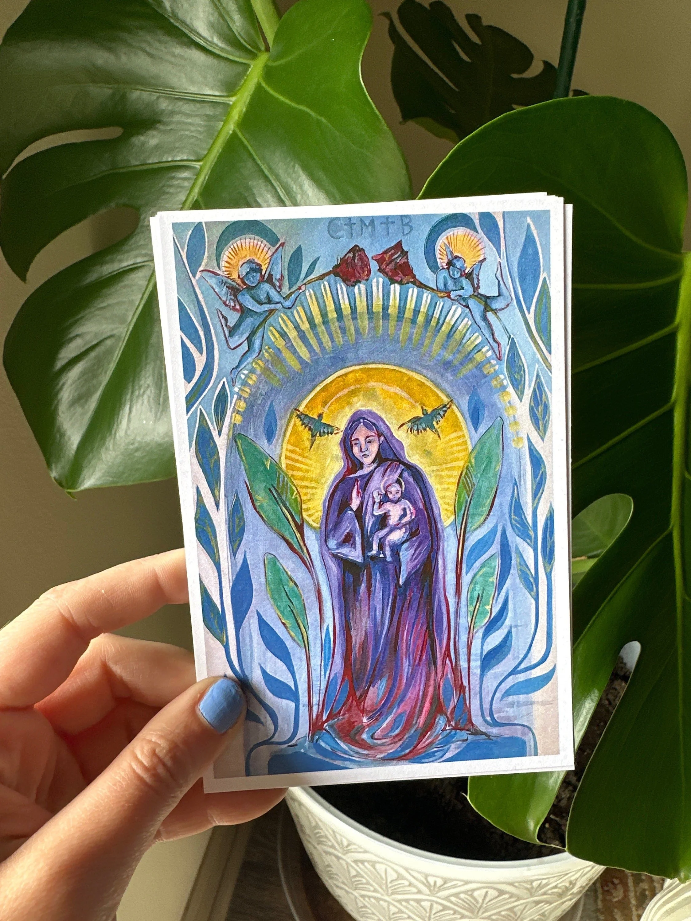 Colorful painting of Mary with rich hues and artistic flair.