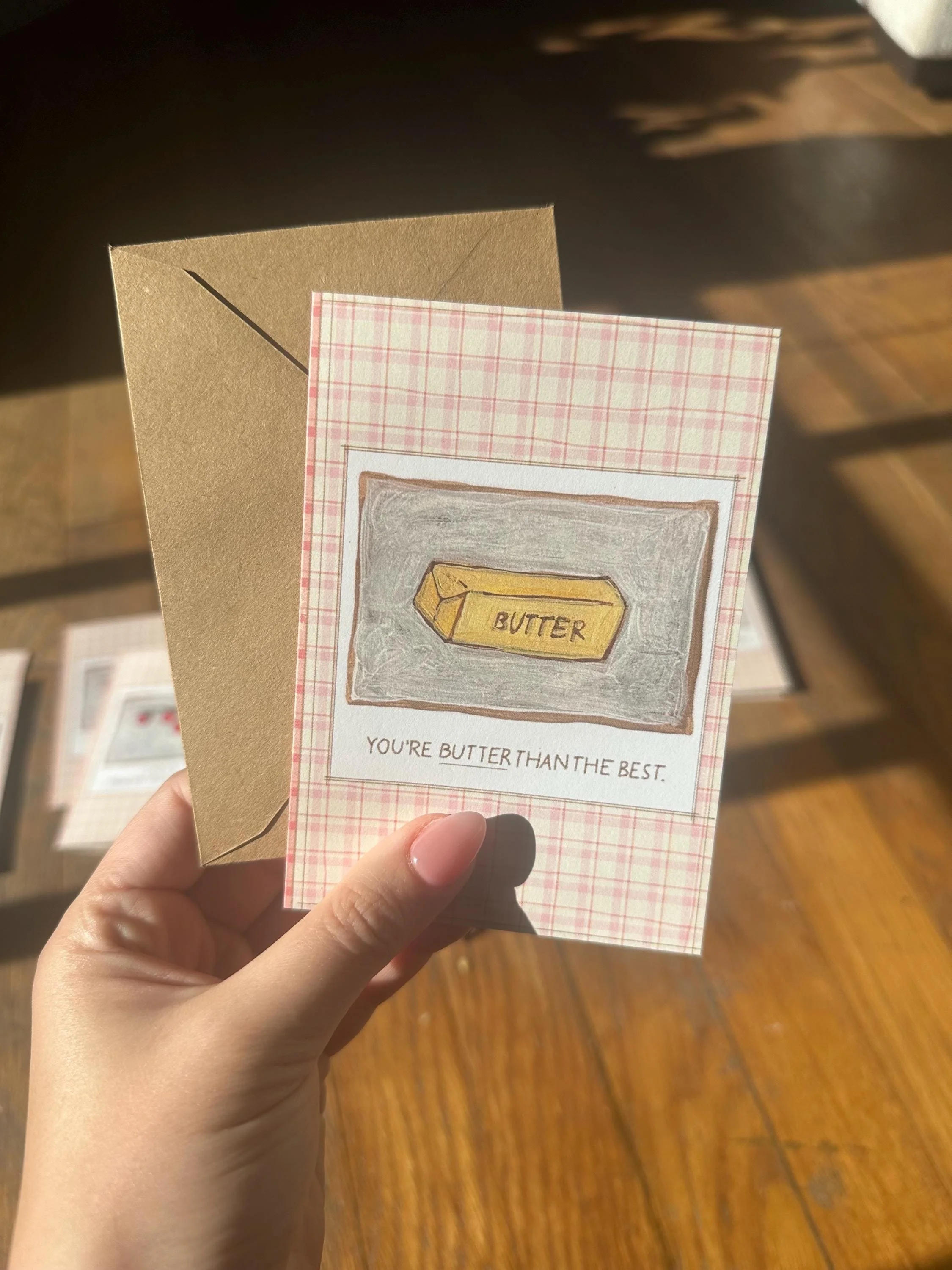 Stationery set featuring kitchen-themed art prints with colorful illustrations.