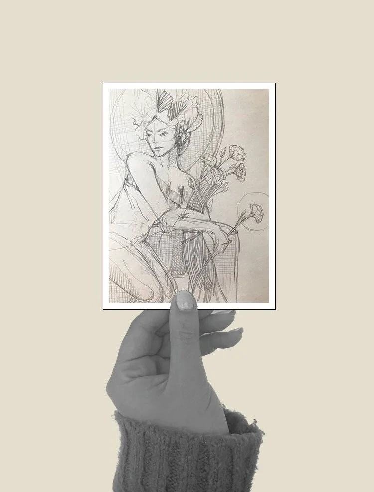 Pencil drawing portrait of a girl with delicate shading.