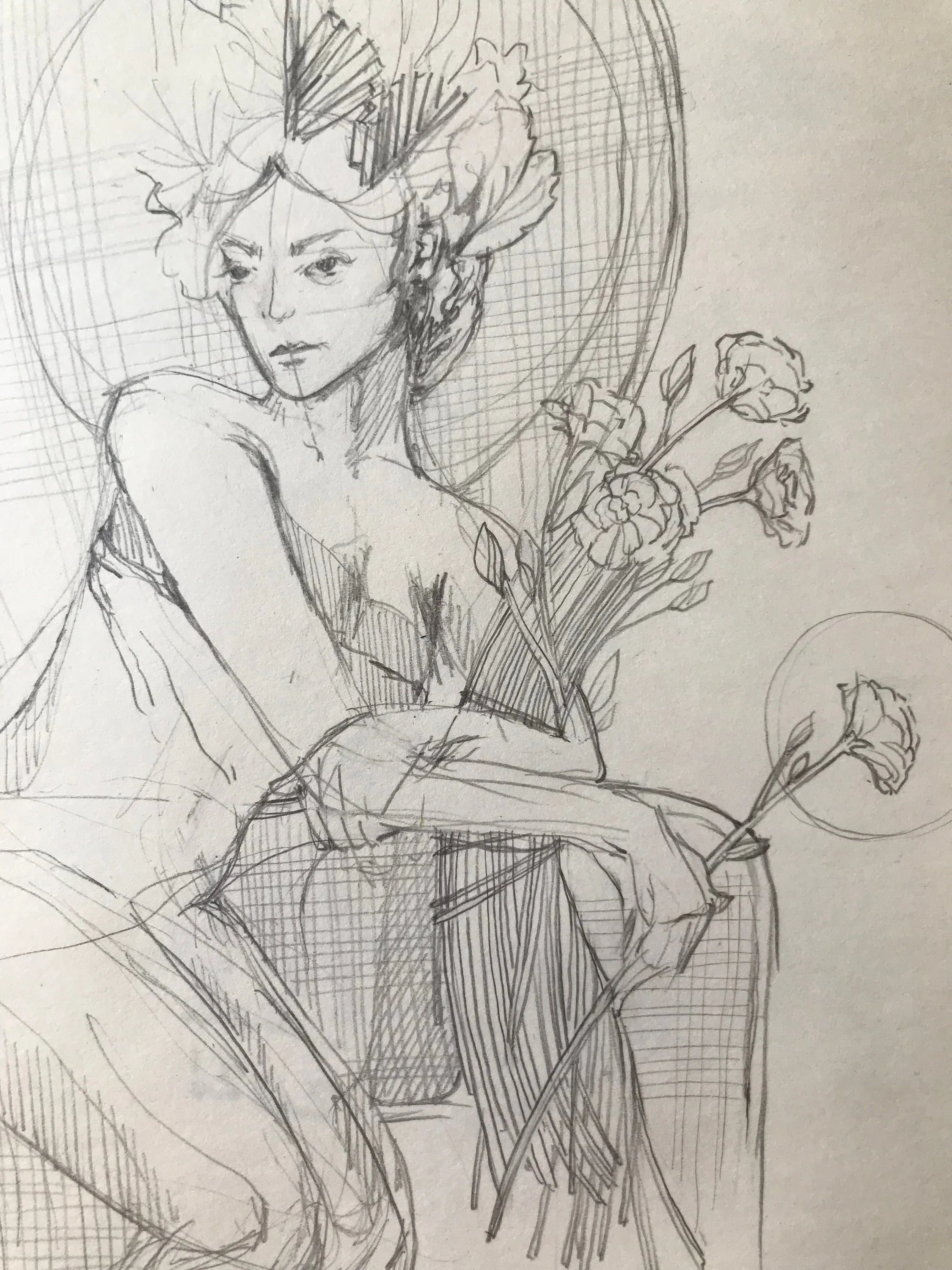 Pencil drawing portrait of a girl with delicate shading.