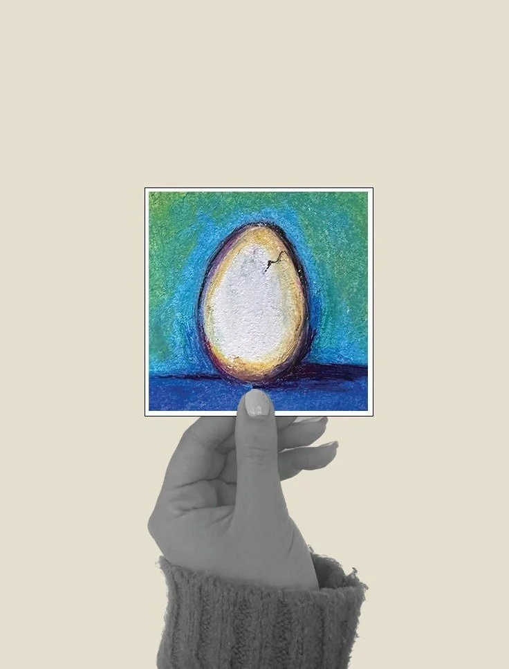 Single egg illustration on a solid blue background.