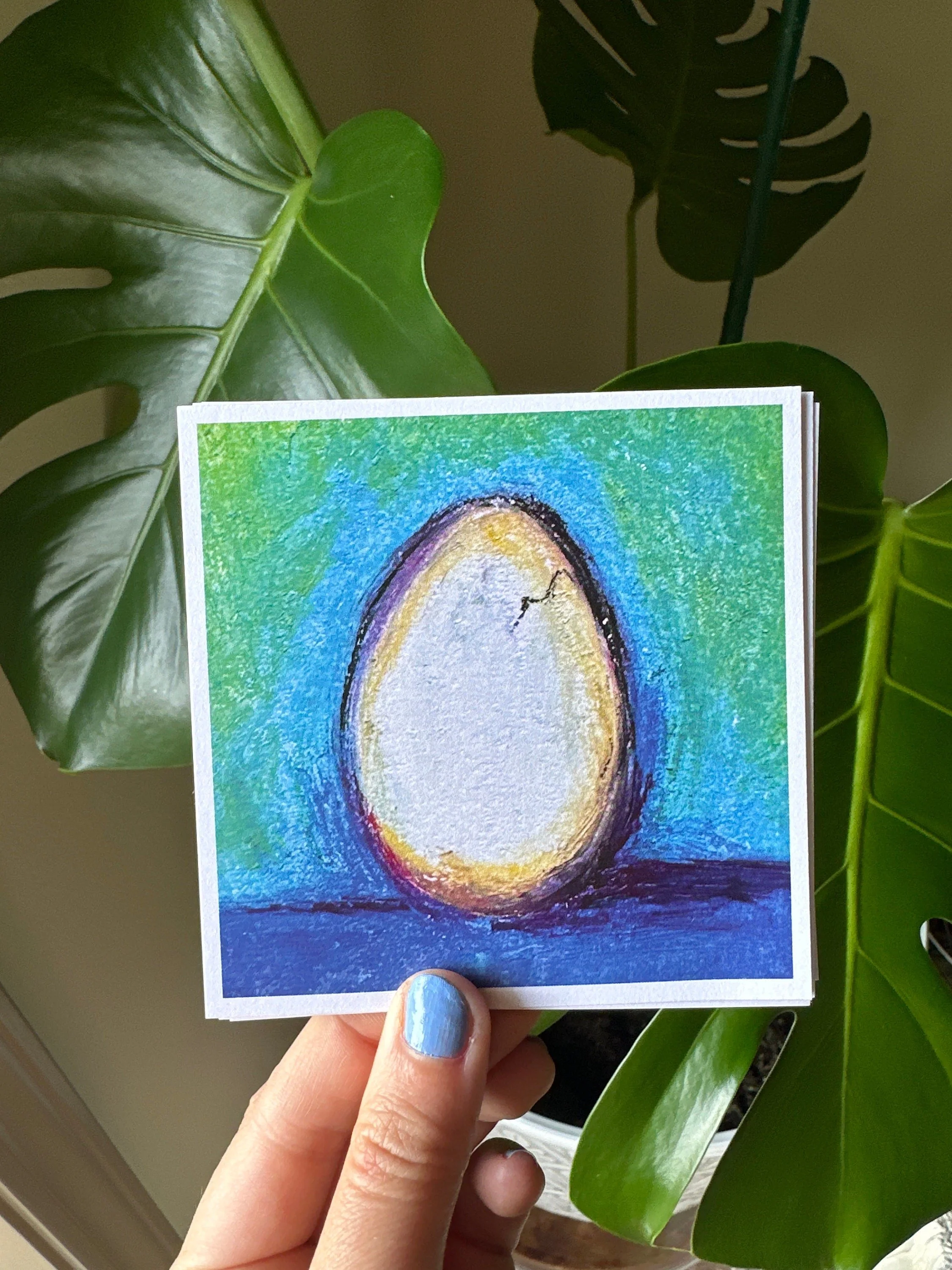 Single egg illustration on a solid blue background.