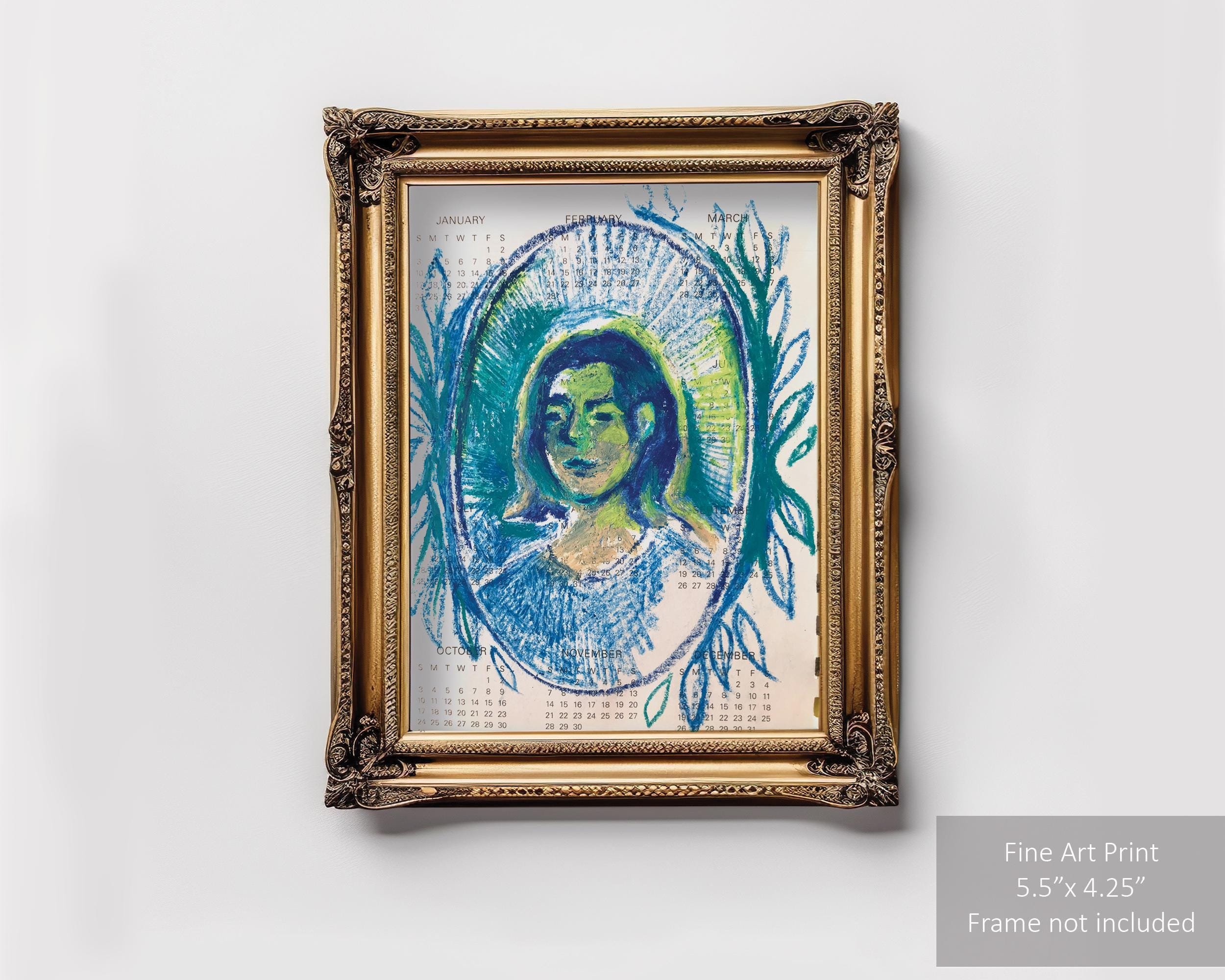 Pastel blue-toned painting portrait of a girl with soft features.