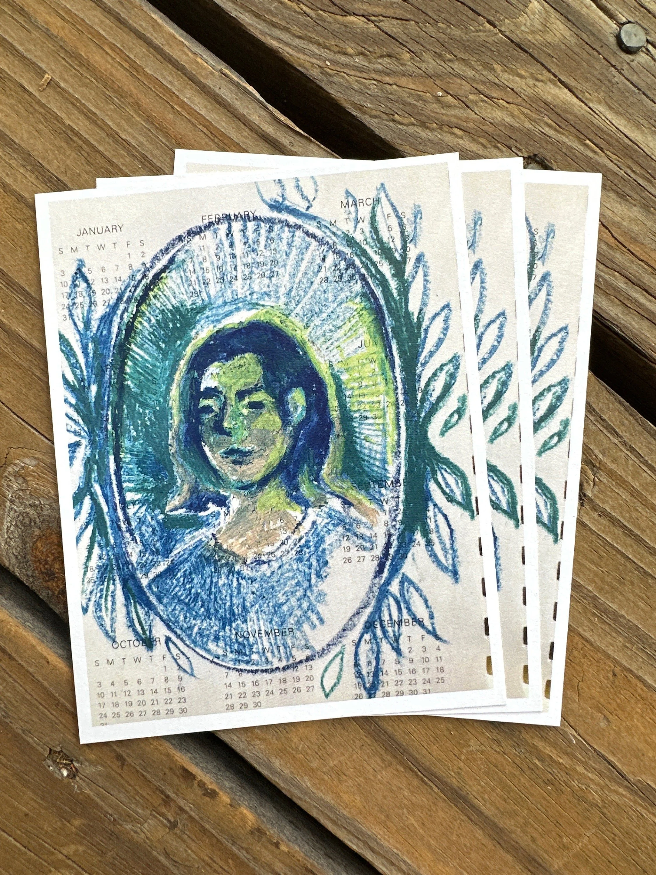 Pastel blue-toned painting portrait of a girl with soft features.