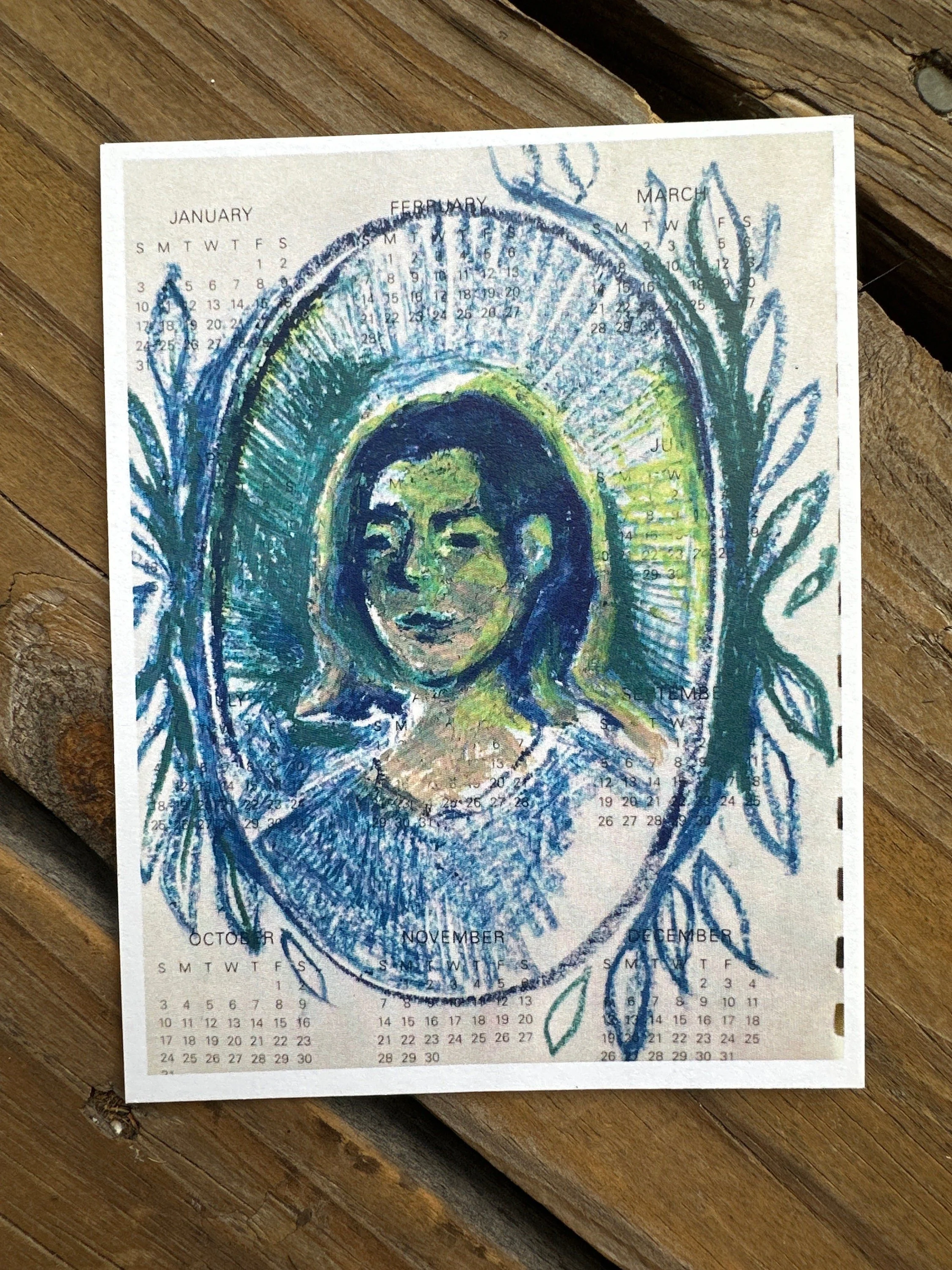 Pastel blue-toned painting portrait of a girl with soft features.