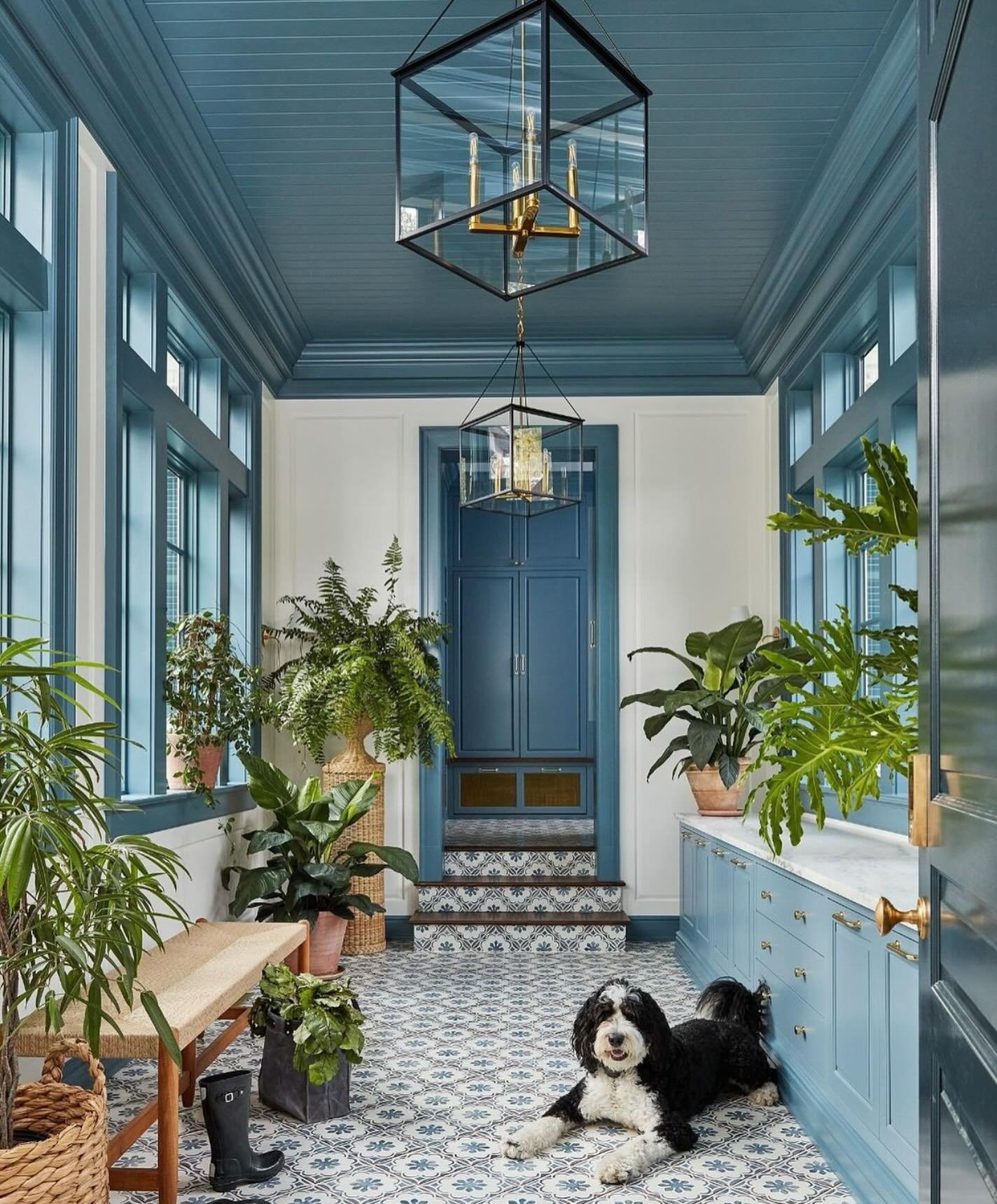 Adding a pop of blue to the mudroom &ndash; because life&rsquo;s too short to keep color out of the entryway! Inspired by this incredible design.