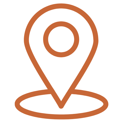 Map location pin icon with a brown outline on a transparent background.