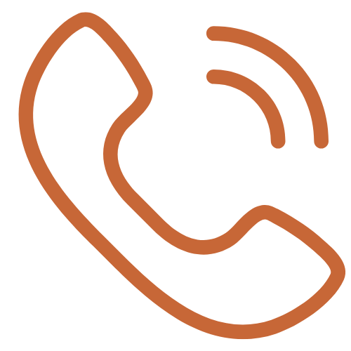 An outline icon of a traditional landline telephone receiver in brown.