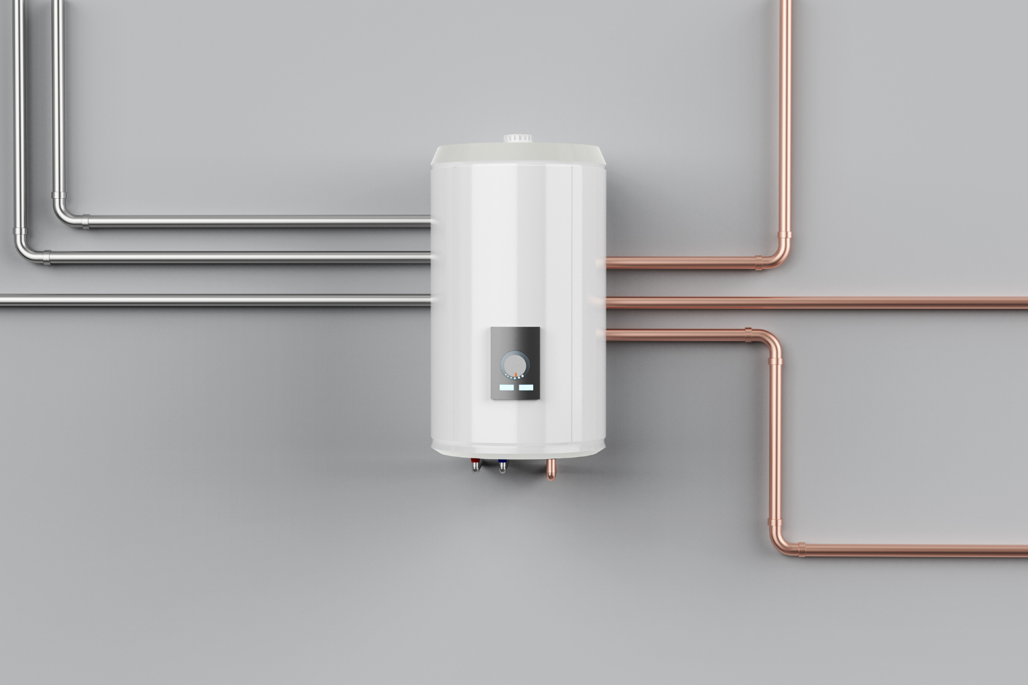 image of a water boiler installed with pipes coming out of it.