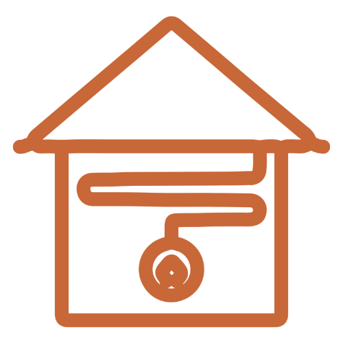 outlined graphic of a home with pipe inside representing hydronic heating