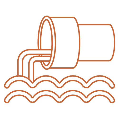 Pipe leaking water onto waves or water surface.