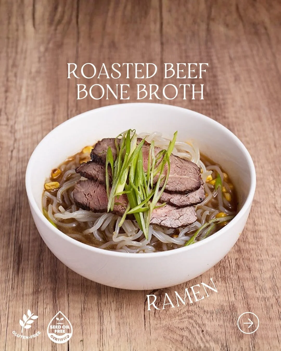 When whole ingredients come together in the perfect bowl ✨
House-roasted beef bone broth, grass-fed flank steak, sweet potato noodles, grilled corn, wild mushrooms &amp; a bright citrus finish.&nbsp;
100% gluten free &amp; seed-oil free💚

Dine in or