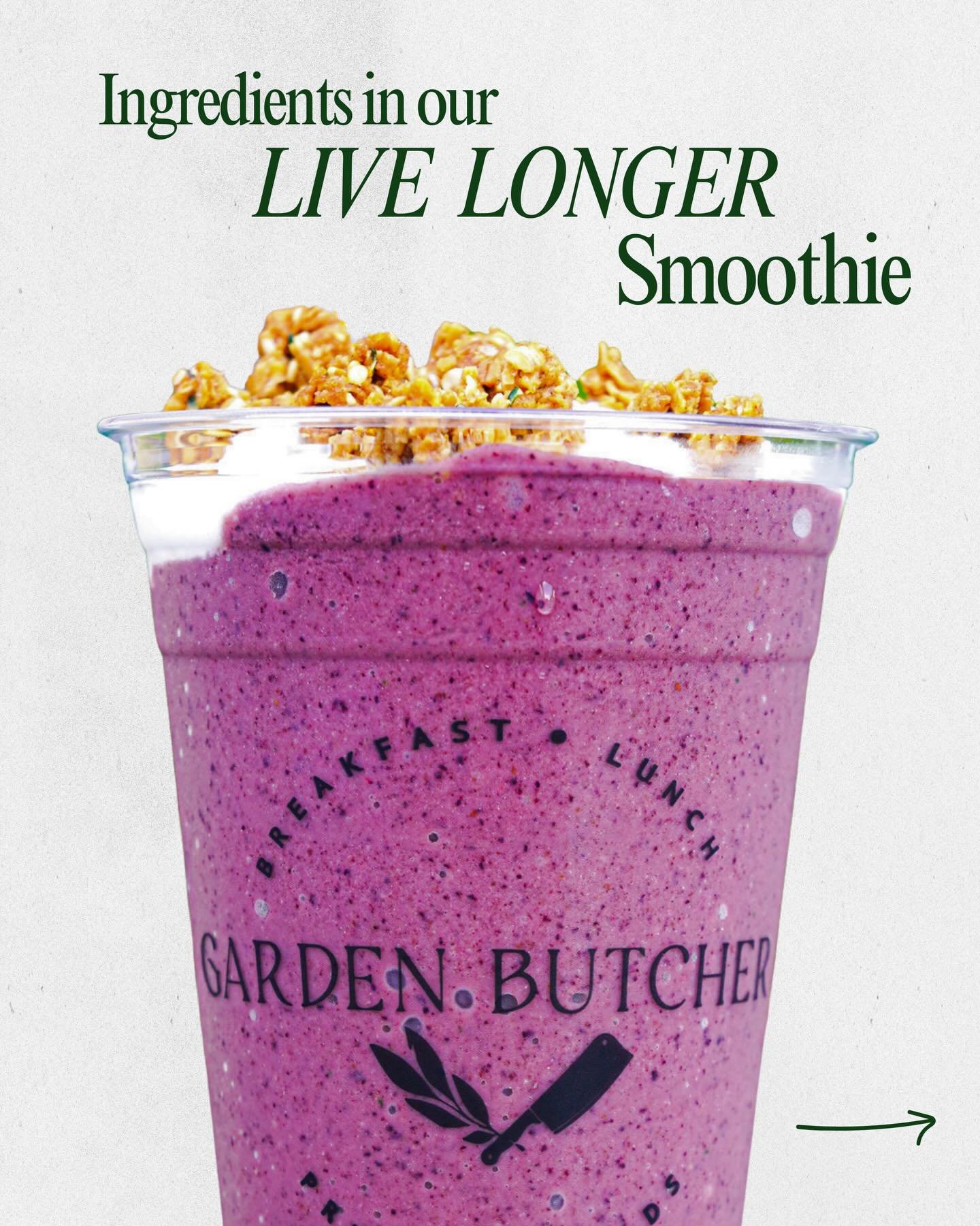 The ultimate blend for living well and living long. 🌿 @gardenbutcher&rsquo;s&nbsp;&nbsp;Live Longer Smoothie is crafted with banana, mango, blueberries, strawberries, organic a&ccedil;a&iacute;, organic spinach, organic almond milk, and organic coco