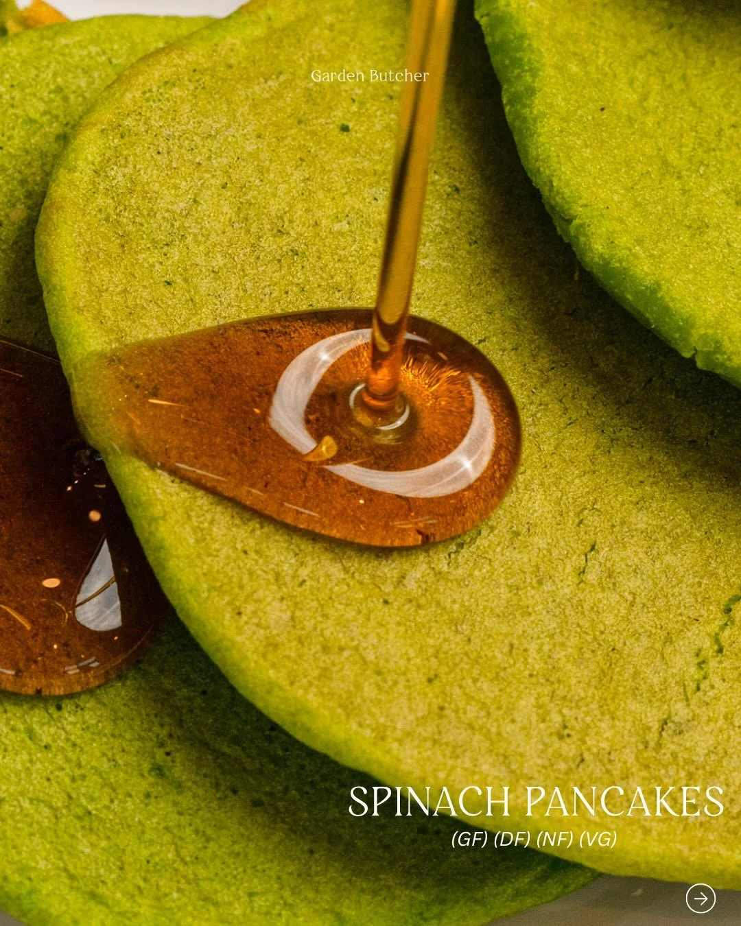 Not your average pancakes 🌿🥞 @gardenbutcher&rsquo;s Spinach Pancakes are gluten-free, made with whole, thoughtfully sourced ingredients, and always seed-oil + refined sugar free.

Finished with organic maple syrup for a clean, perfectly balanced bi