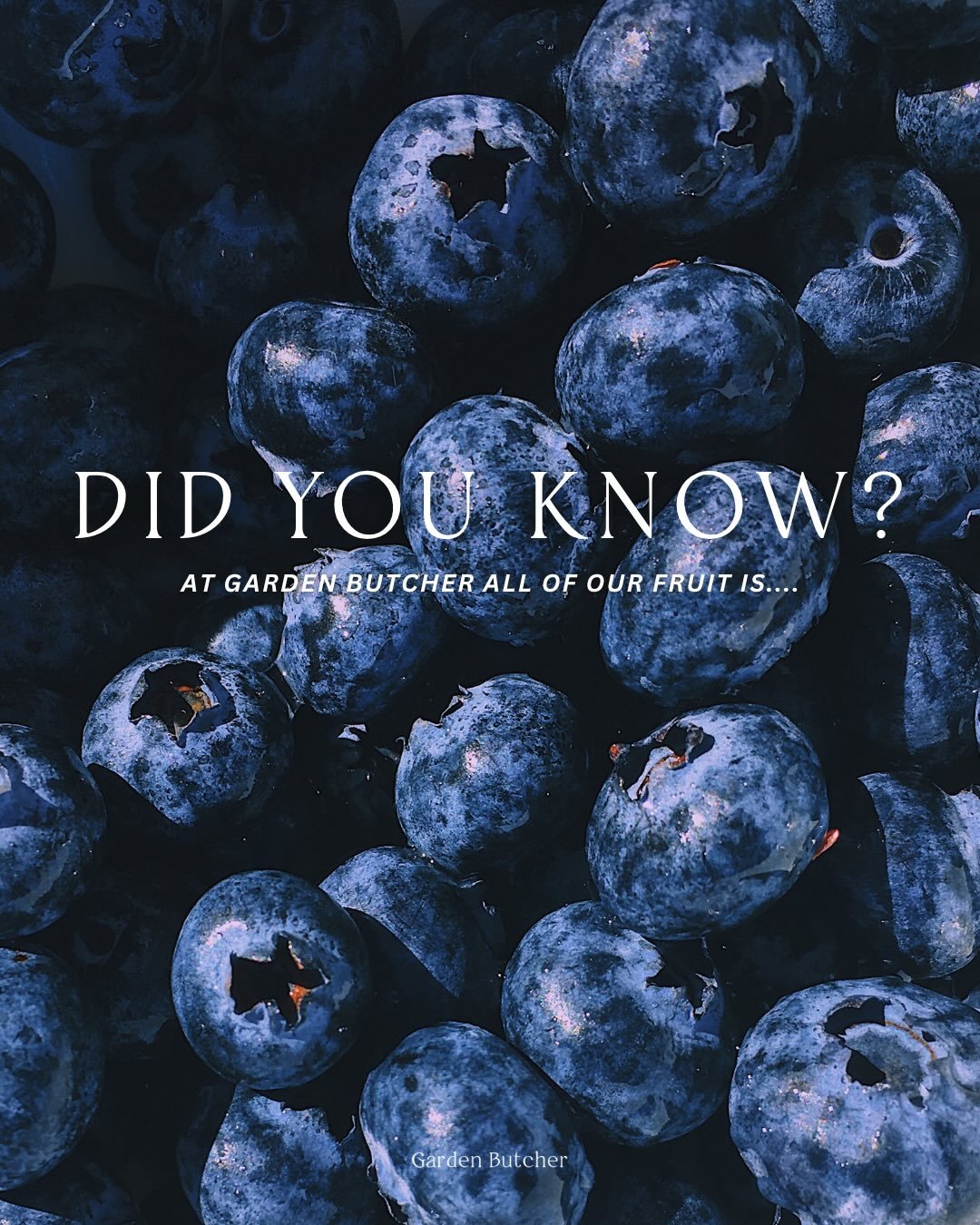 At @gardenbutcher we care about what goes into your food 🍓🍊

That&rsquo;s why all our fruit is 100% ORGANIC. Grown without synthetic pesticides, herbicides, or GMOs. Just healthier soil and cleaner farming practices.

Taste the difference.
Dine in 