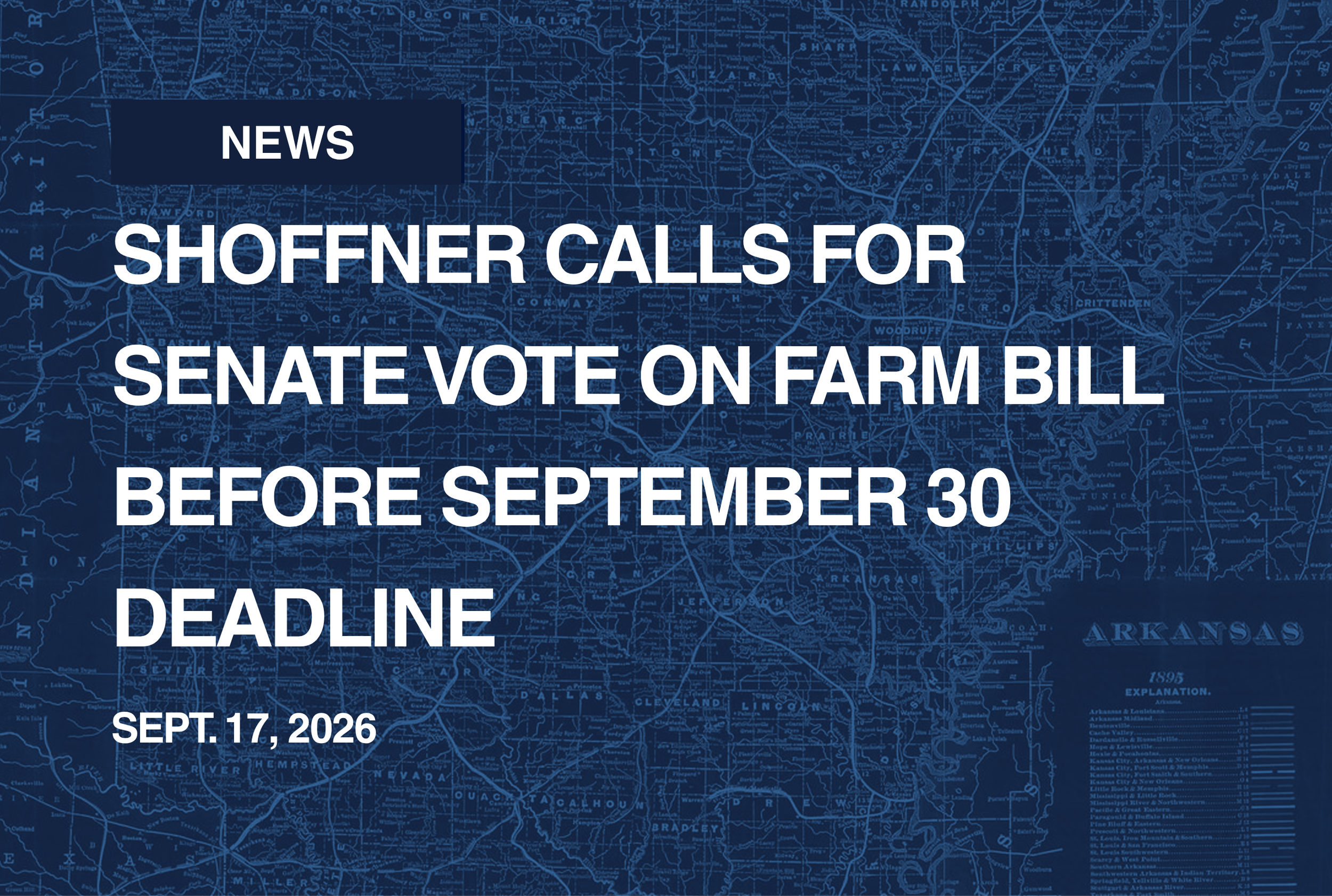 Shoffner Calls for Senate Vote on Farm Bill Before September 30 Deadline