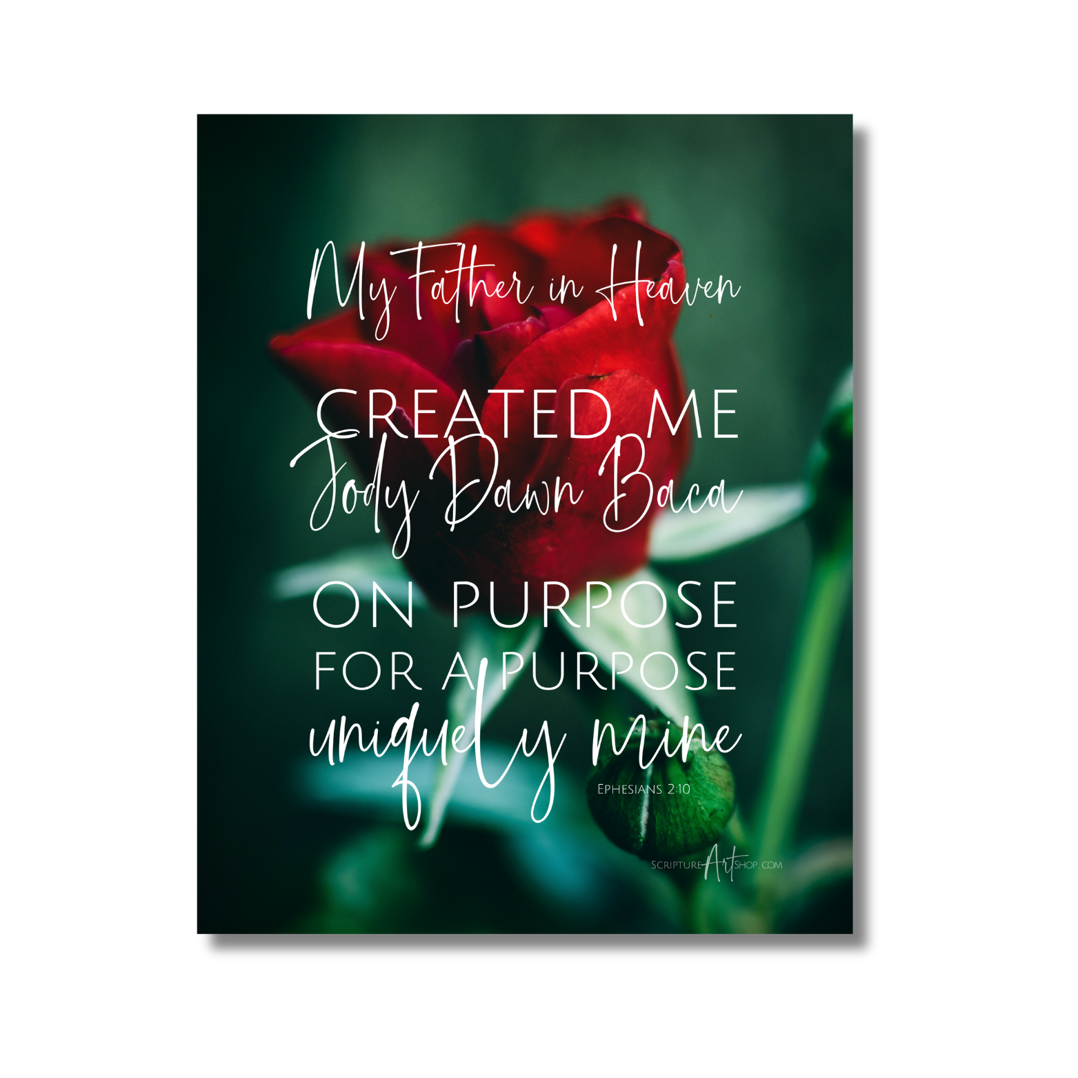 Personalized Created on Purpose Ephesians 2:10 Red Rose