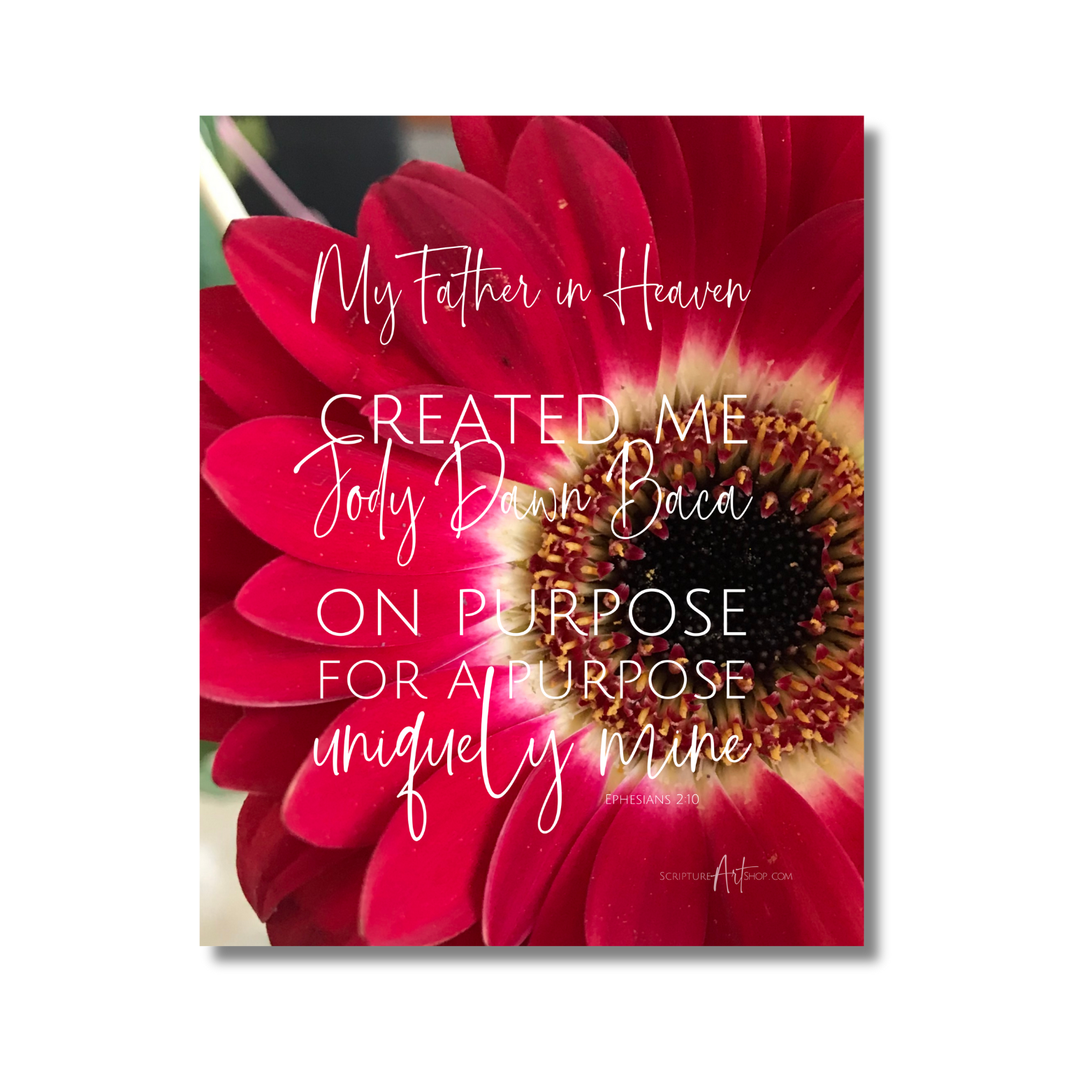 Personalized Created on Purpose Ephesians 2:10 Deep Pink Flower