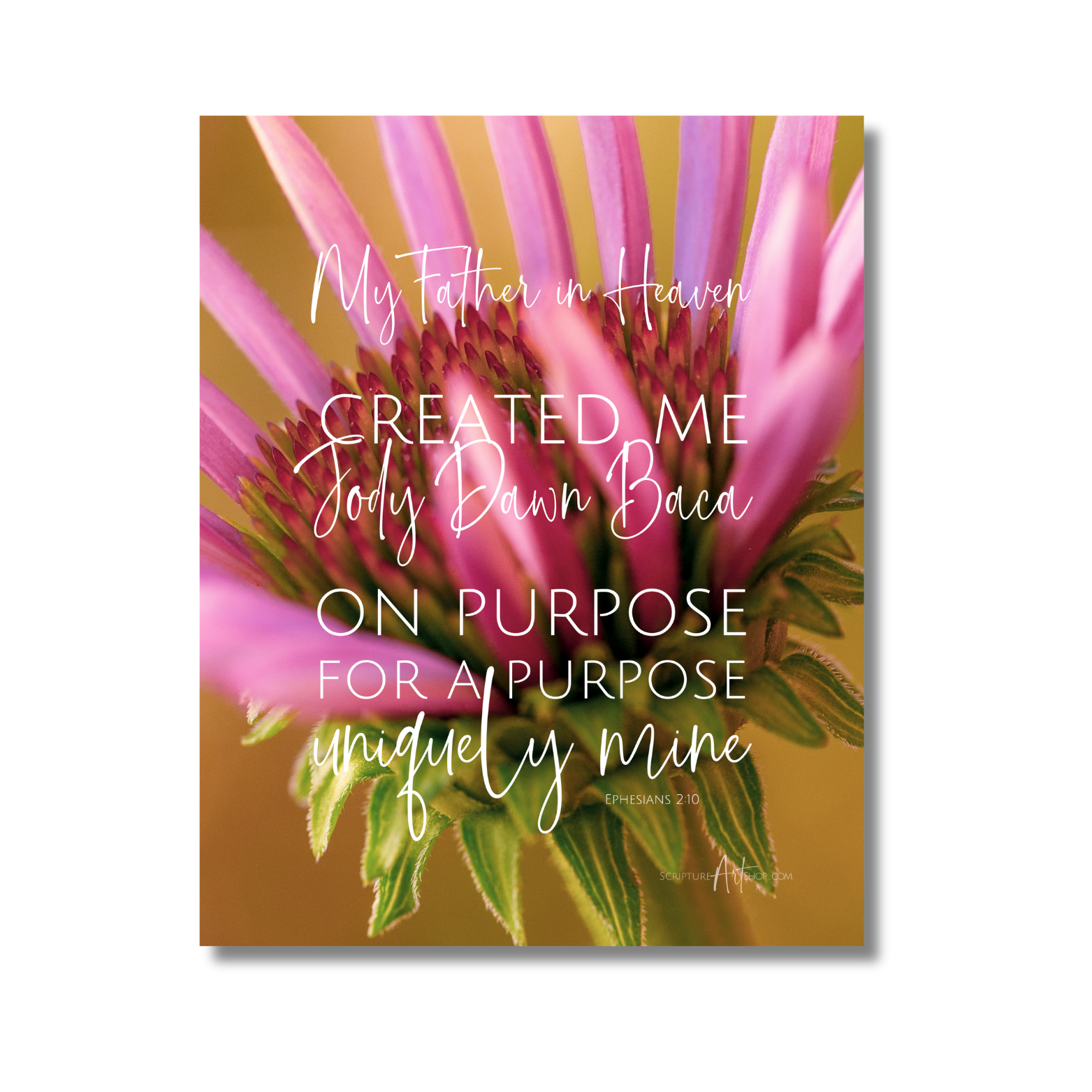 Personalized Created on Purpose Ephesians 2:10 Pink Flower
