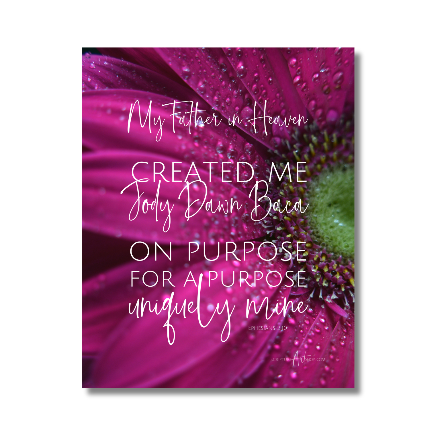 Personalized Created on Purpose Ephesians 2:10 Purple Flower
