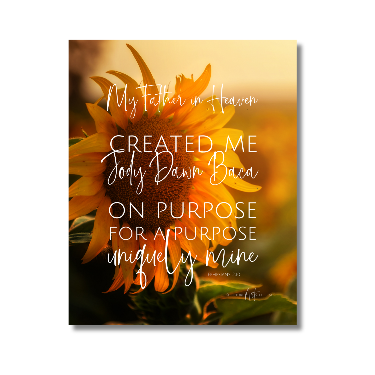 Personalized Created on Purpose Ephesians 2:10 Sunflower