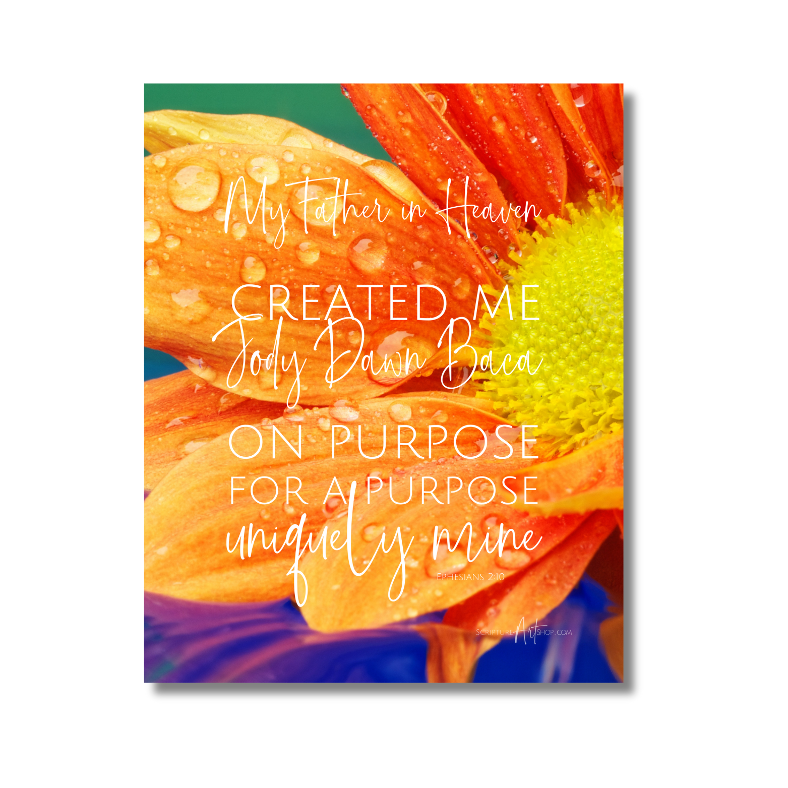 Personalized Created on Purpose Ephesians 2:10 Orange Flower
