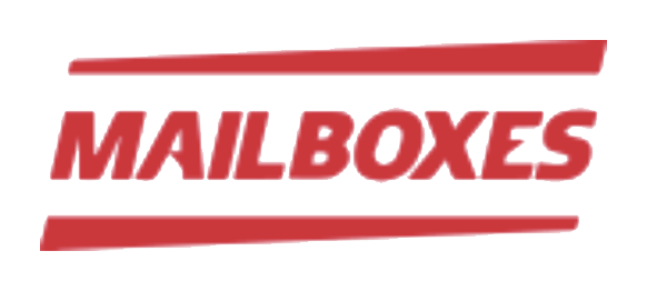 Mailboxes logo in red with stylized lines above and below the text