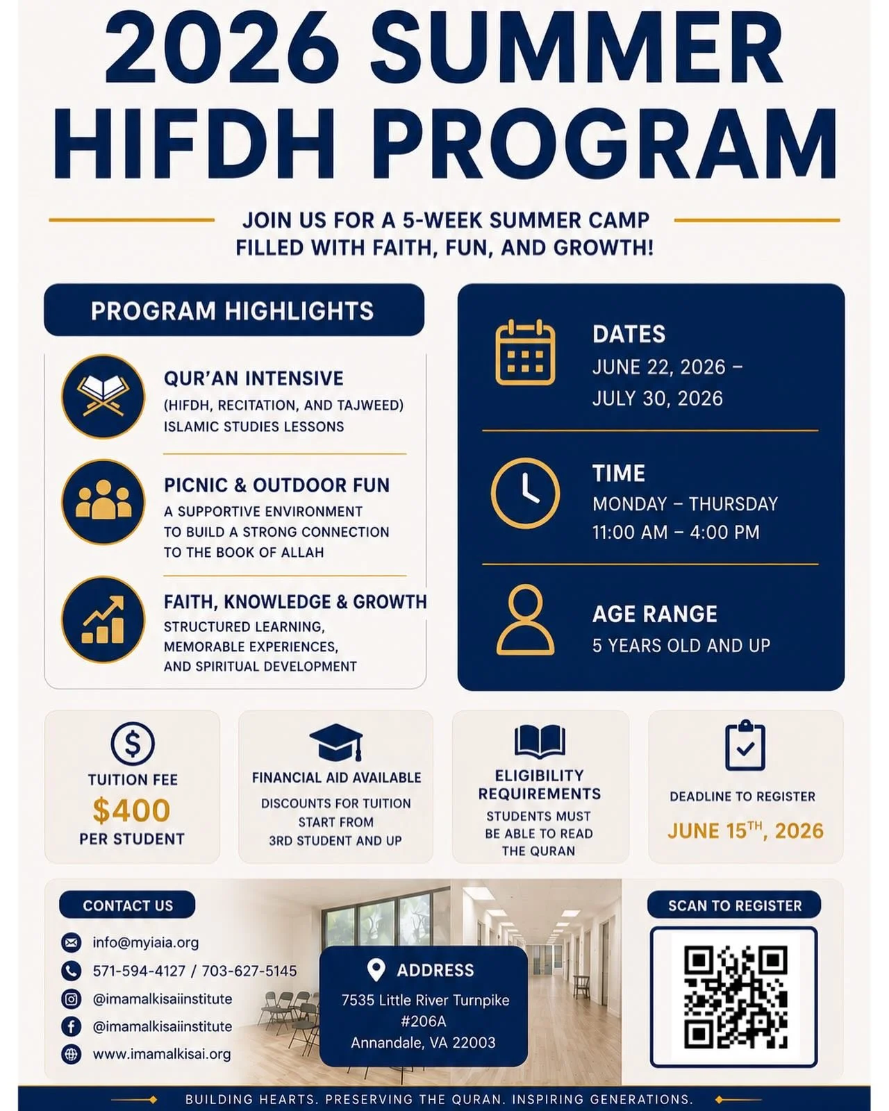 ❗️2026 Summer Hifdh Program Registration is NOW OPEN❗️

Join us this summer for a 5-week program filled with Qur&rsquo;an, growth, faith, and fun in a supportive Islamic environment for students ages 5 and up.

 Program Highlights Includes:
&bull; Qu