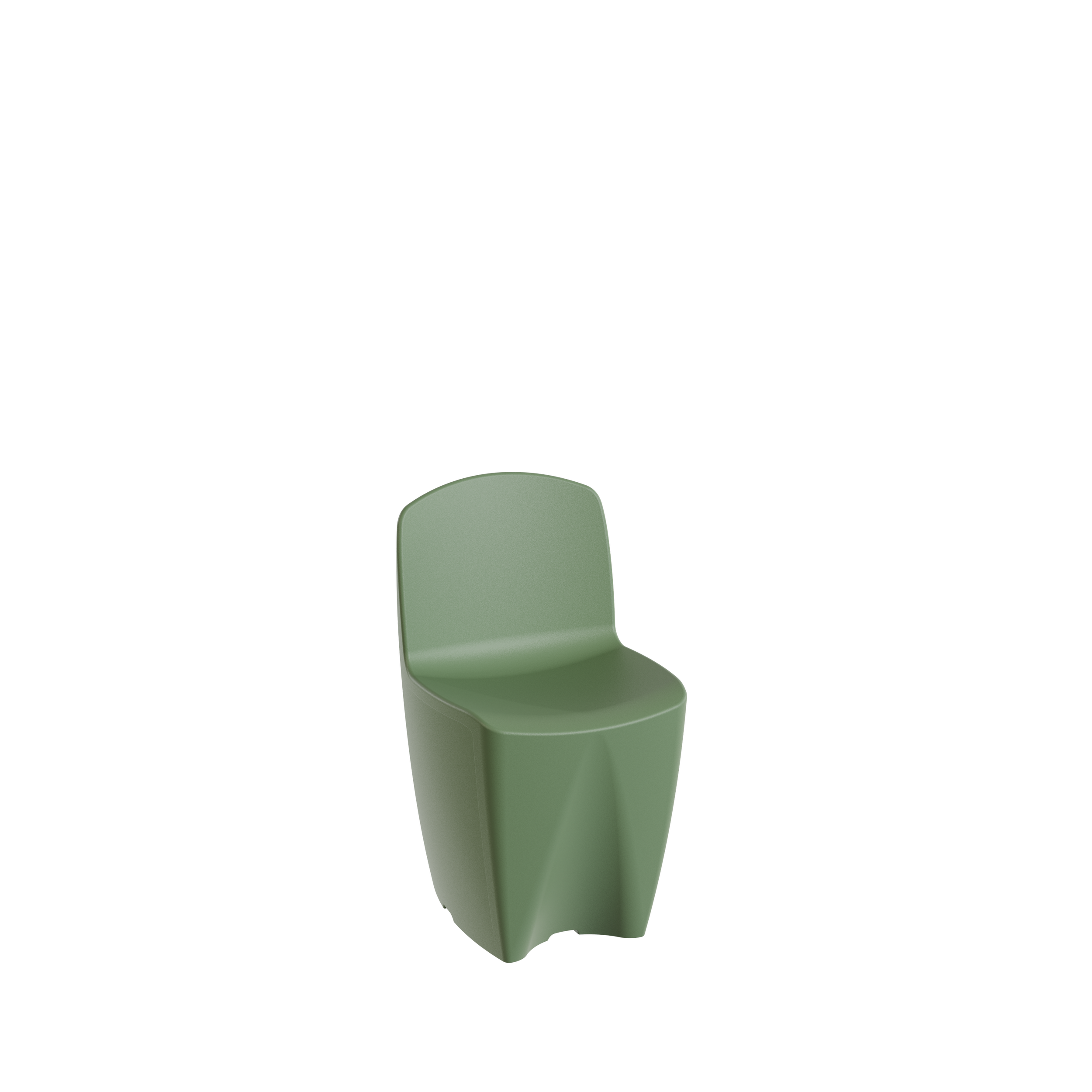 Packshot 3D, Visuel 3D, CGI , E- commerce Chaise verte moderne en plastique sur fond noir.