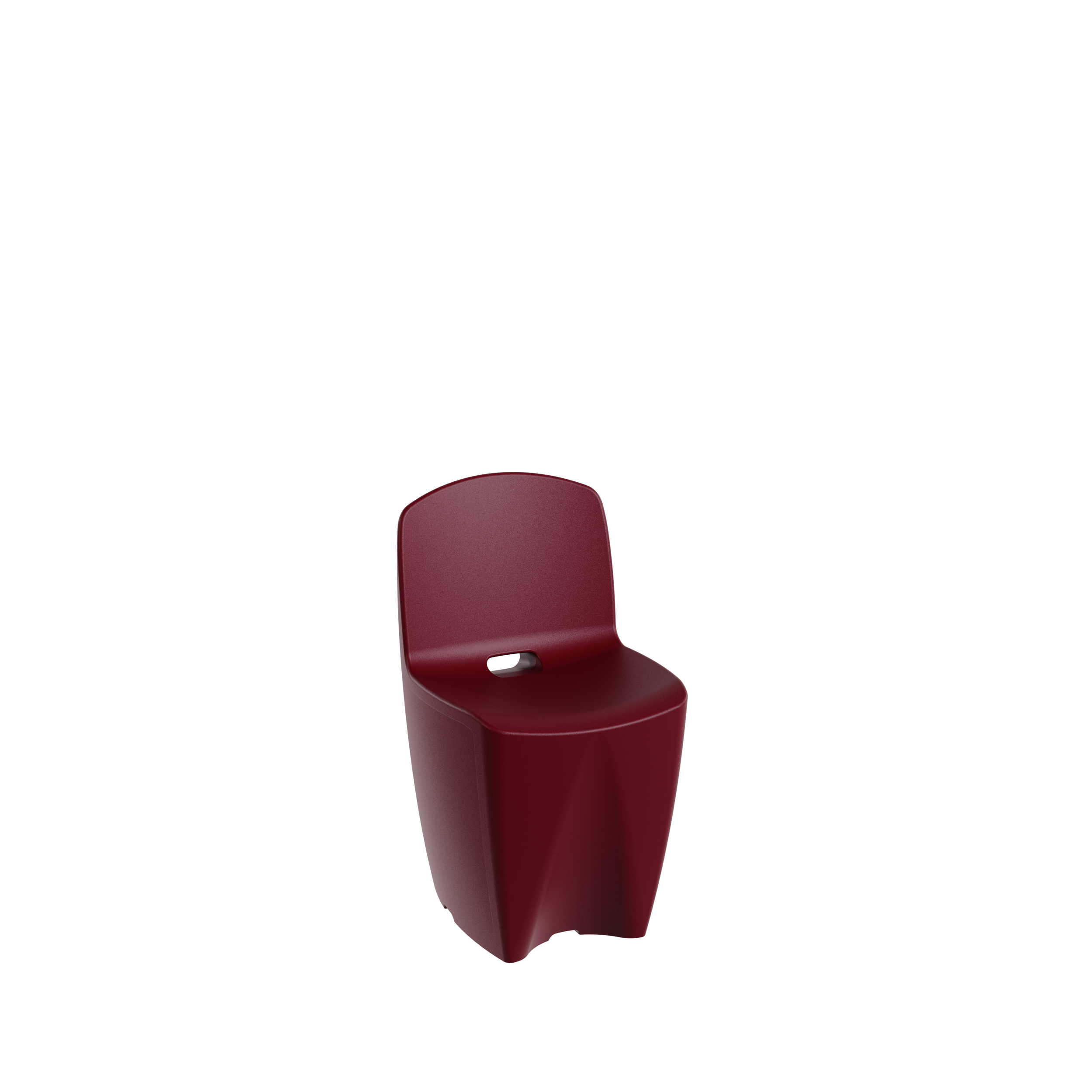 Une chaise rouge avec un design moderne, sans bras, placée devant un fond noir.