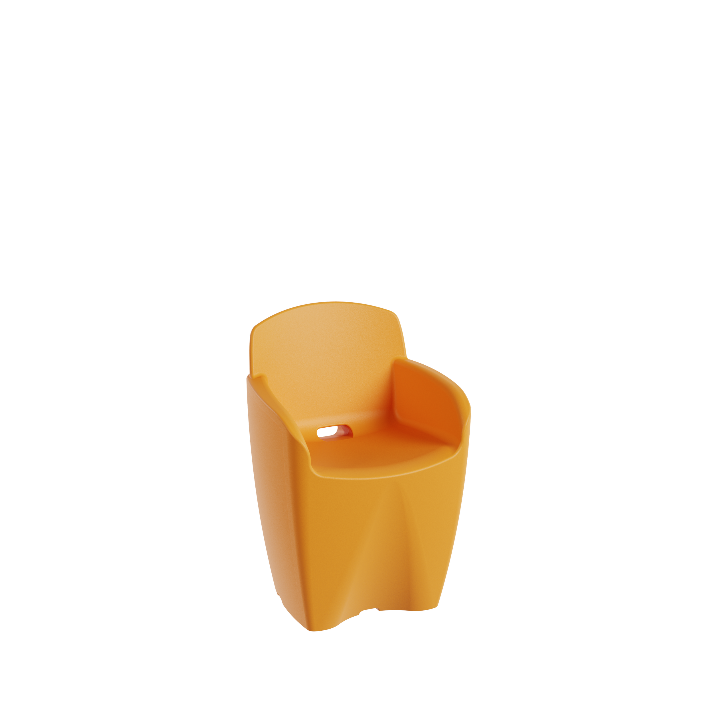 Packshot 3D, Visuel 3D, CGI , E- commerce Une poubelle de tri orange conçue pour le recyclage, en plastique, avec un compartiment intérieur et une ouverture en haut.