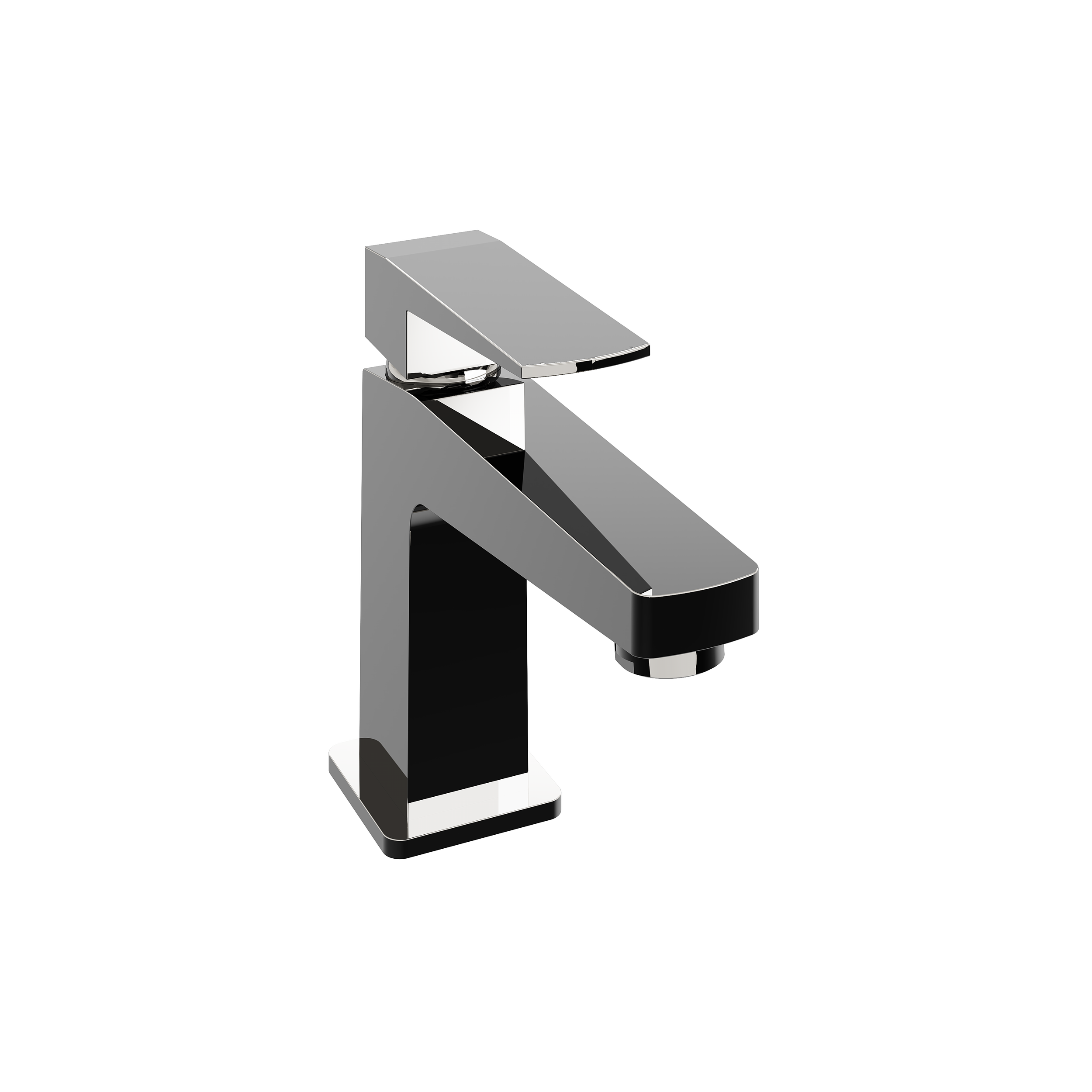 Robinet de cuisine moderne avec design noir, argent et blanc, monté sur un plan en pierre ou composite blanc.