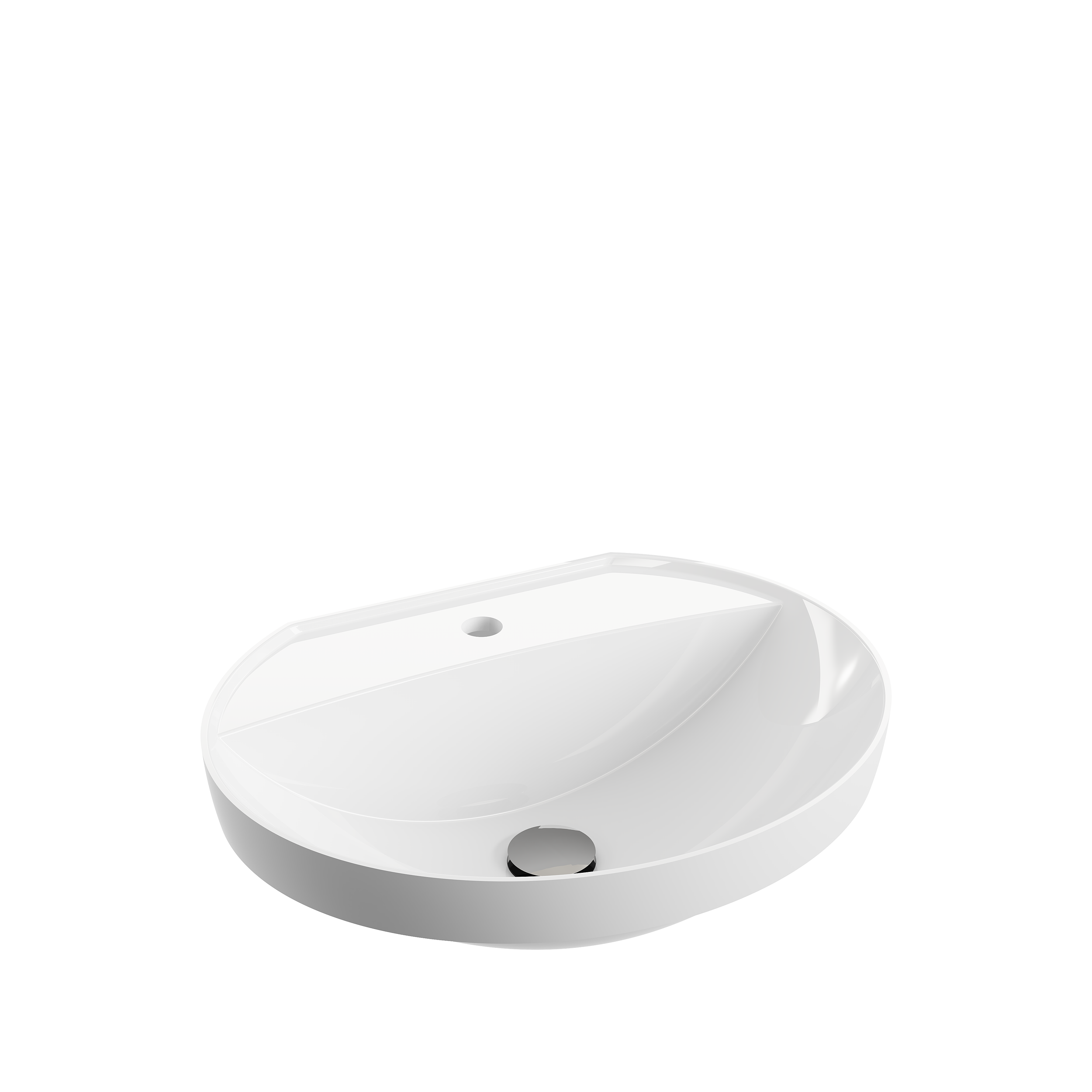 Un lavabo blanc en céramique placé sur un support noir et blanc.