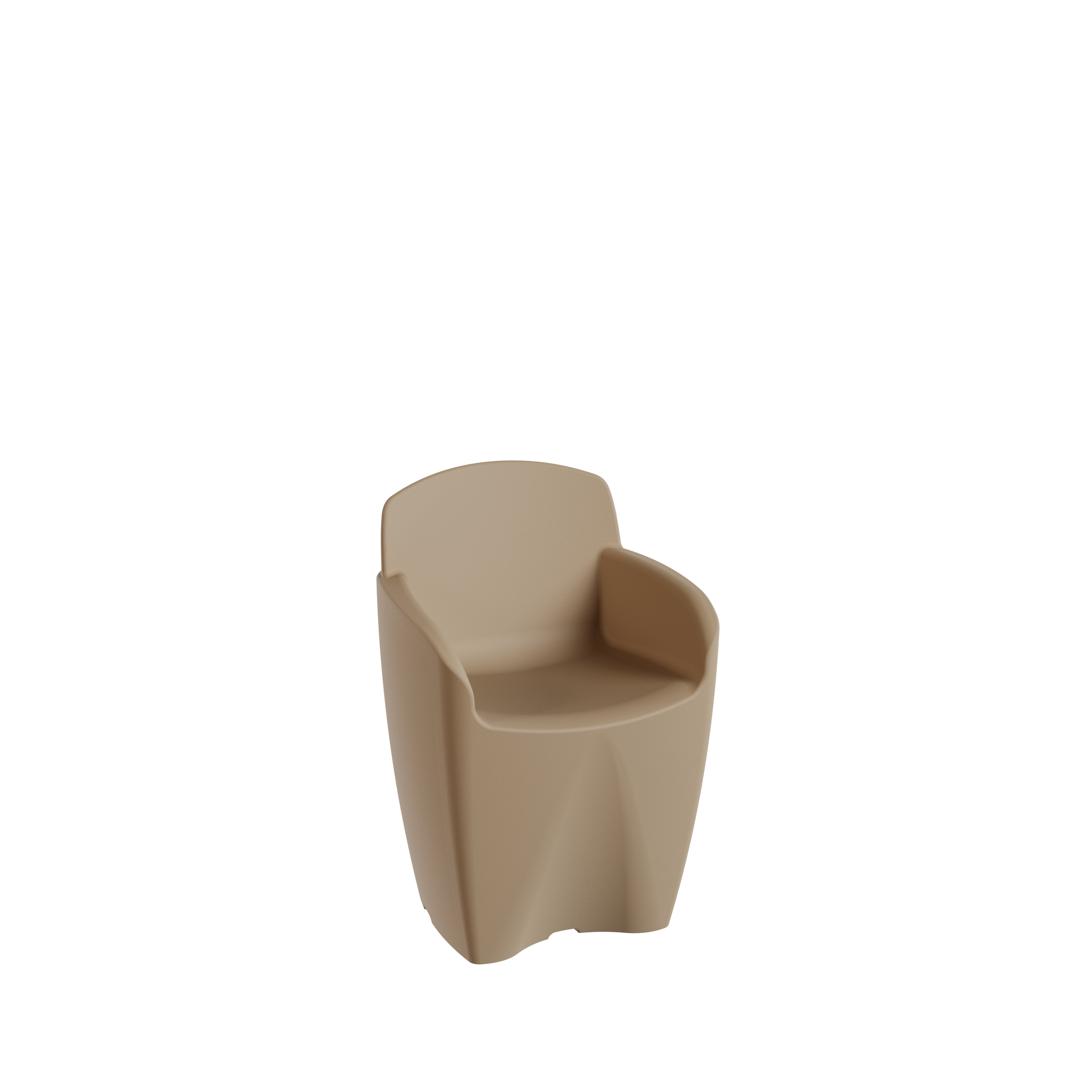 Packshot 3D, Visuel 3D, CGI , E- commerce Fauteuil beige moderne avec des bras et un dossier arrondi.
