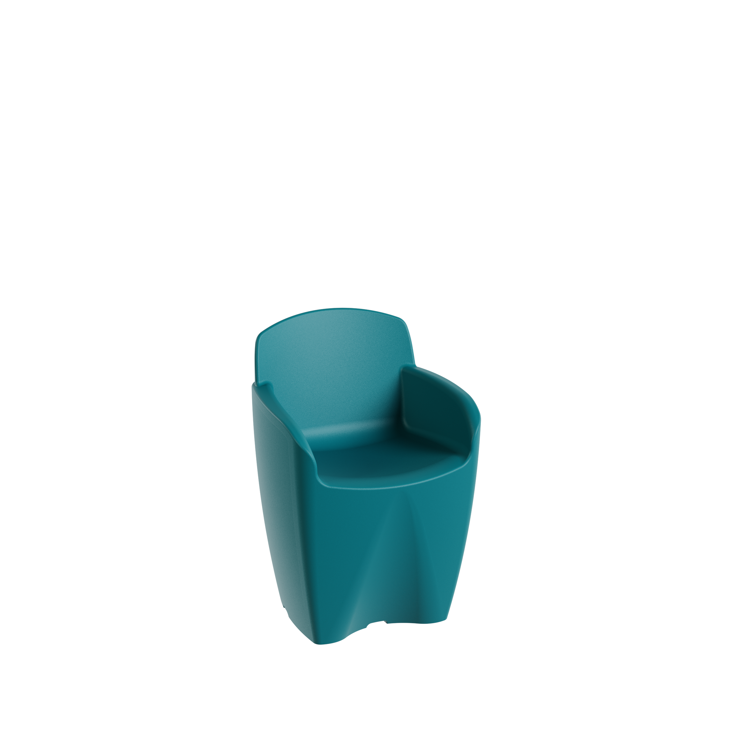 Packshot 3D, Visuel 3D, CGI , E- commerce Chaise moderne en plastique bleue avec dossier et accoudoirs.