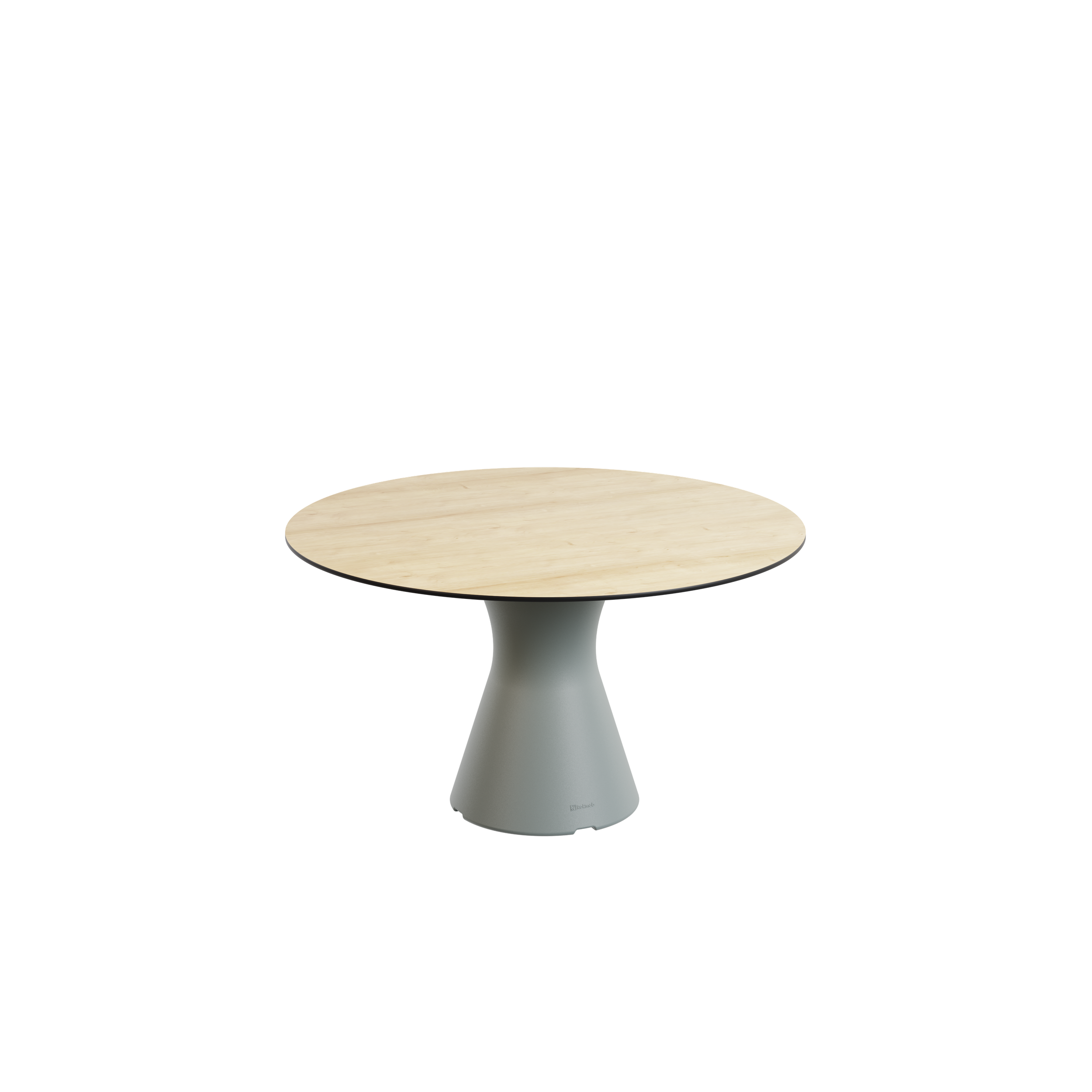 Table ronde avec un plateau en bois clair et un pied en forme de cône gris 
Packshot 3D, Visuel 3D, CGI , E- commerce Haut de france, St-Omer, Lille, Paris, Cote d'Opale, Dunkerque, Arras