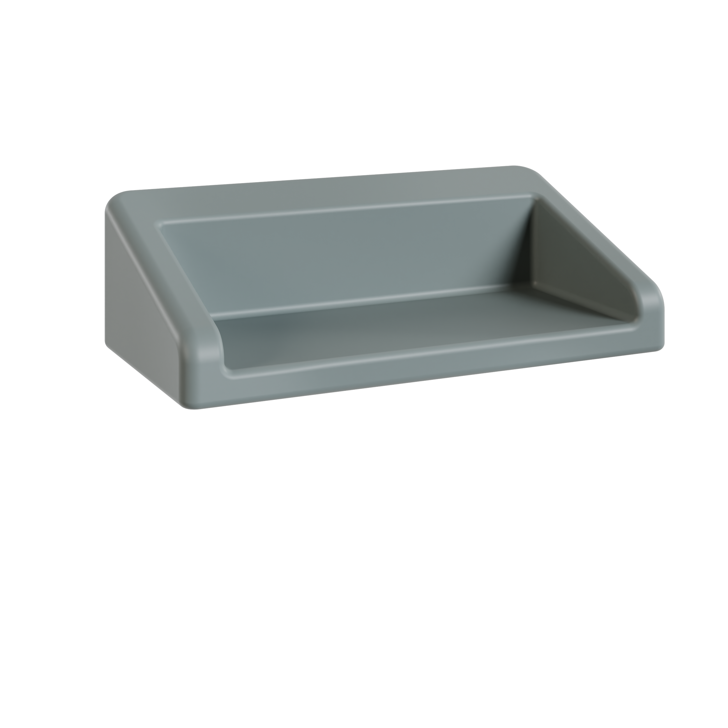 Une étagère en plastique gris clair, reposant sur une surface plane, vue de face.