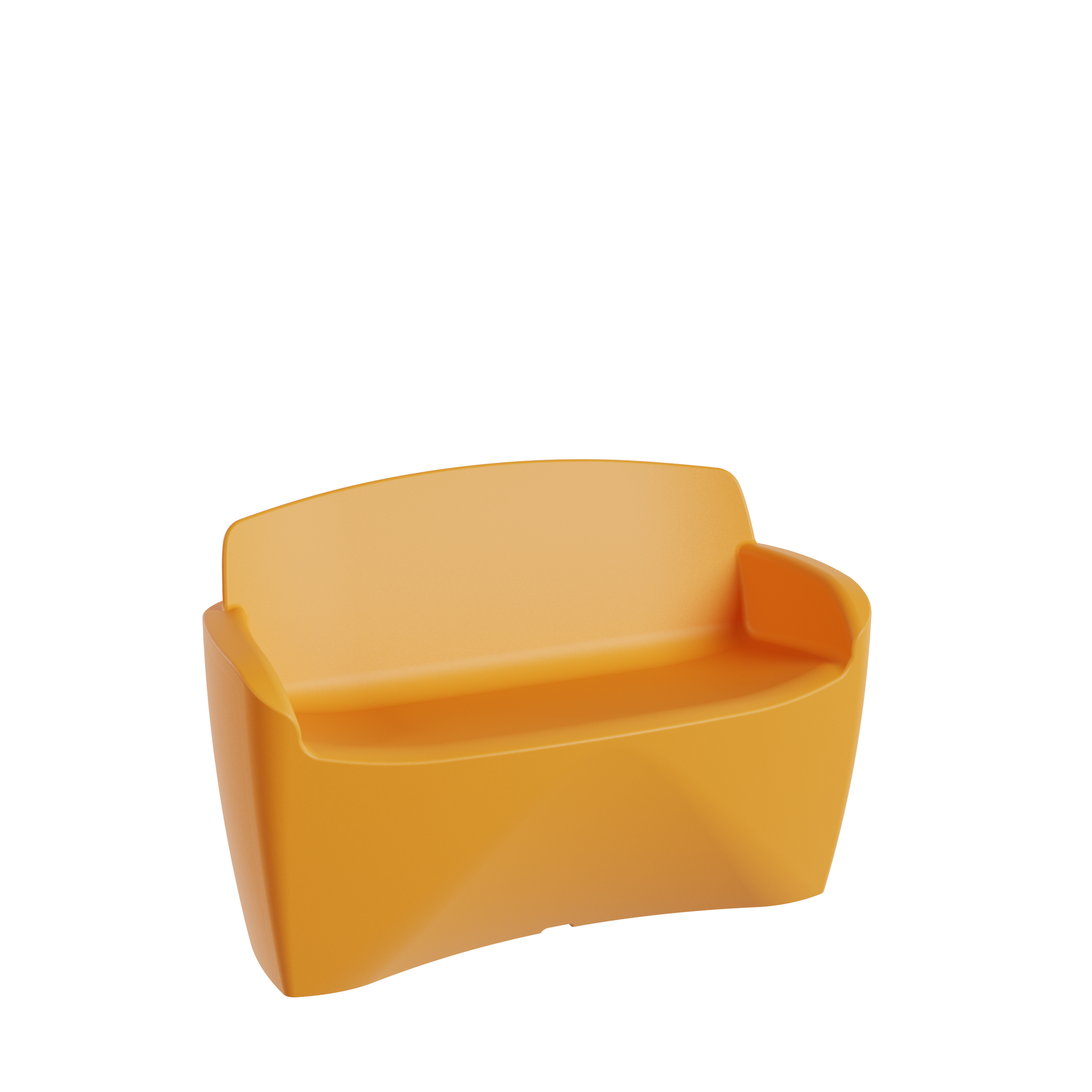 Packshot 3D, Visuel 3D, CGI , E- commerce Un canapé de couleur jaune en plastique.