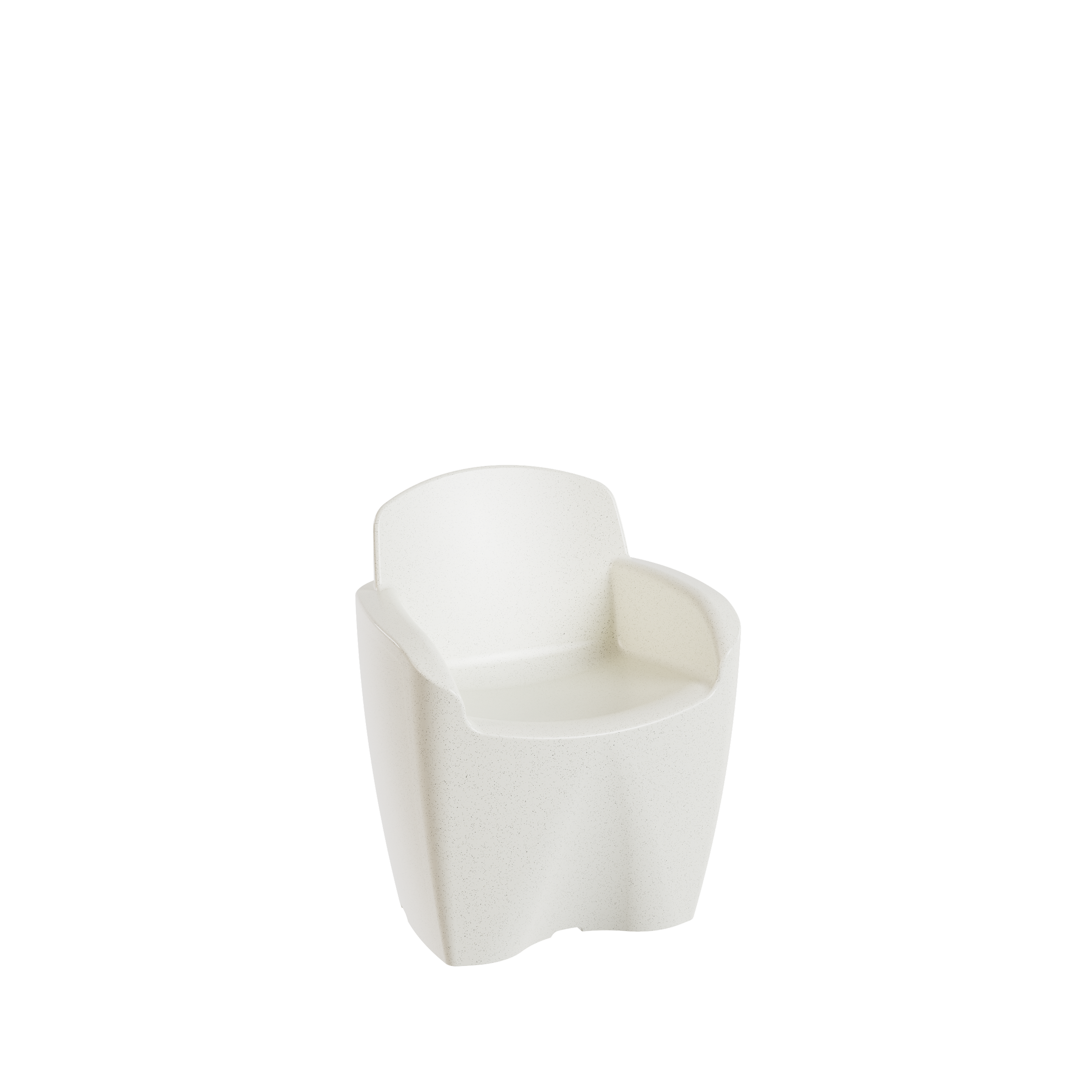 Une petite chaise ou un fauteuil pour poupée ou enfant en plastique blanc.