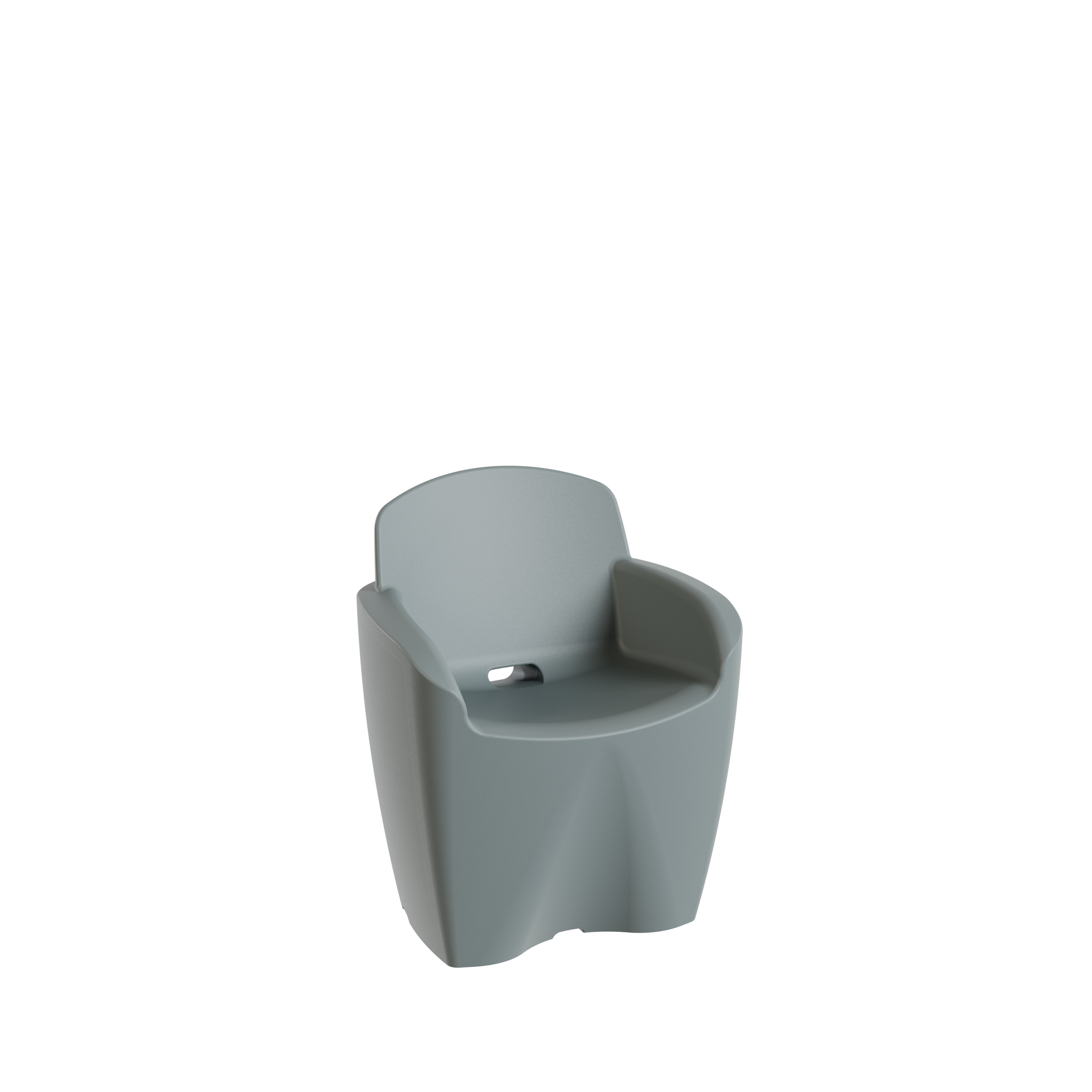 Un fauteuil blanc pour bébé avec des côtés en forme d'oreilles et un trou pour la sécurité de l'enfant.