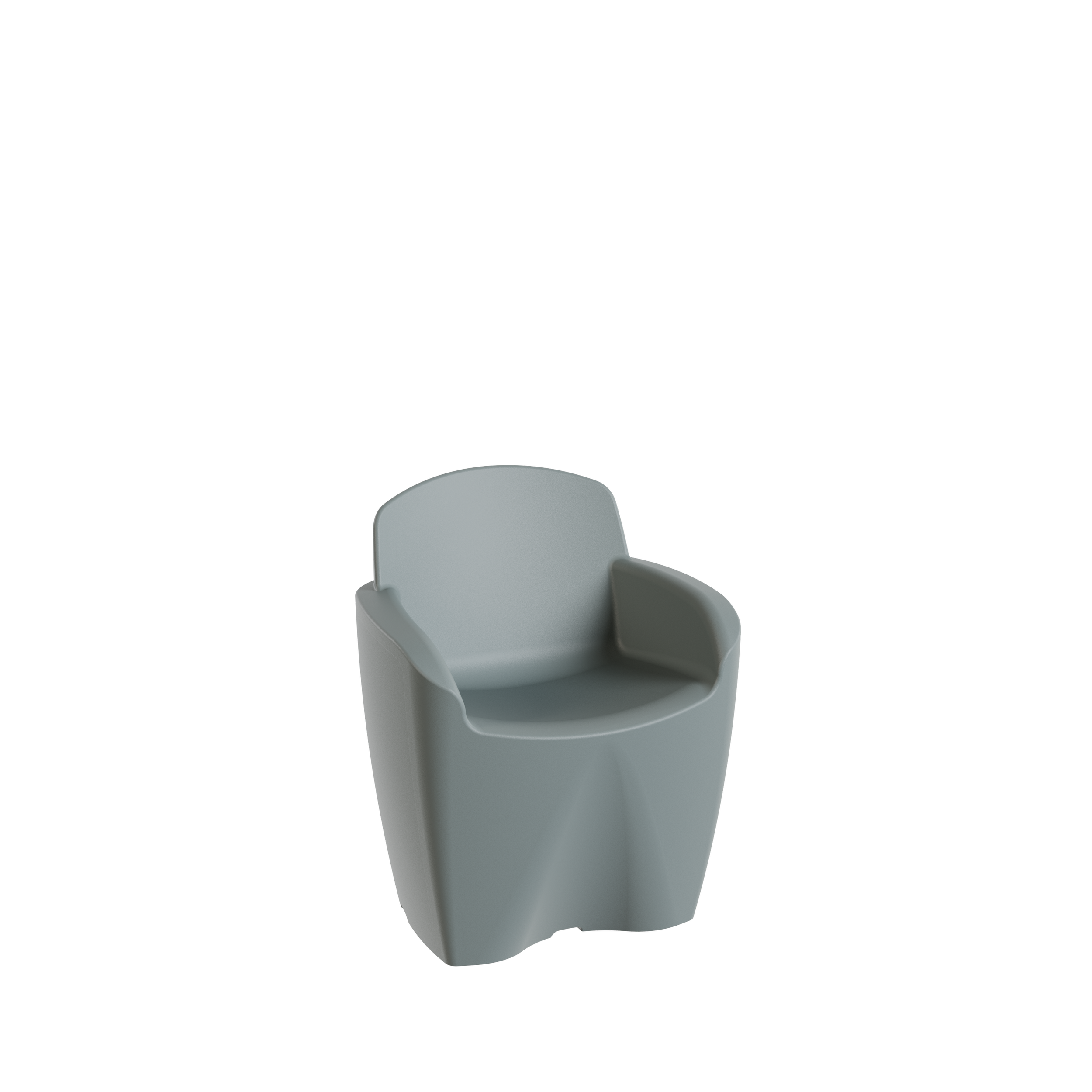 Une chaise en plastique gris clair avec une conception moderne et inclinée.