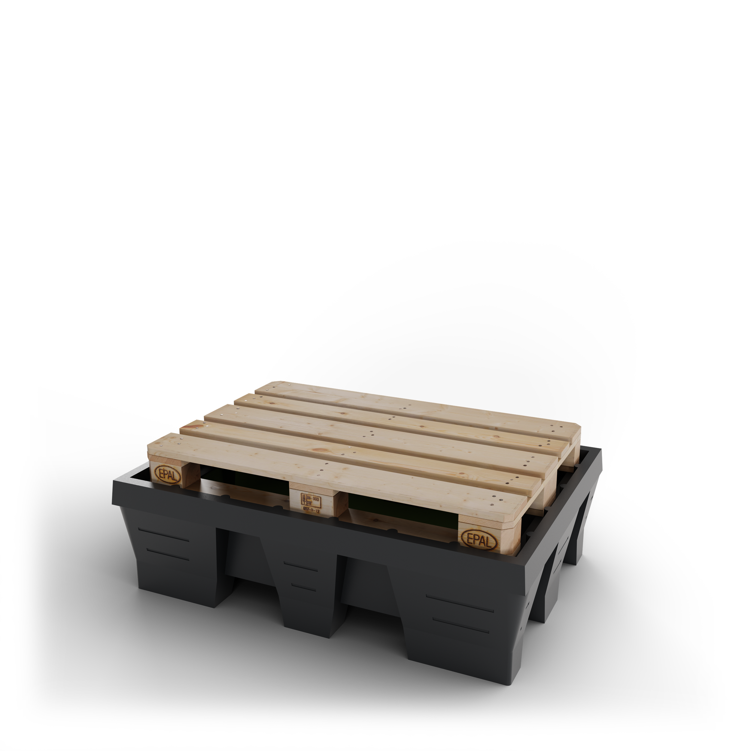 Palette en bois sur un support noir, Packshot 3D, Visuel 3D, CGI , E- commerce Haut de france, St-Omer, Lille, Paris, Cote d'Opale, Dunkerque, Arras