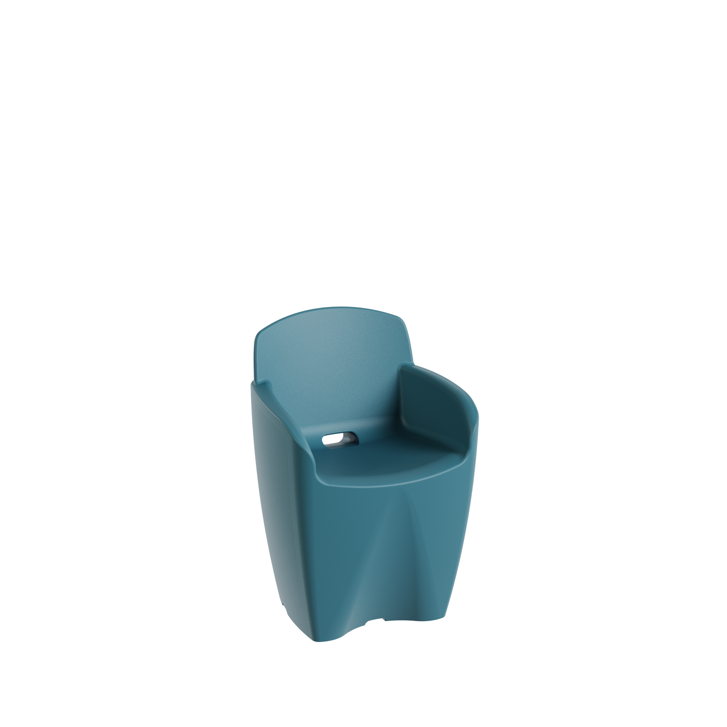 Packshot 3D, Visuel 3D, CGI , E- commerce Une chaise pour enfants de couleur bleue avec ceinture de sécurité.