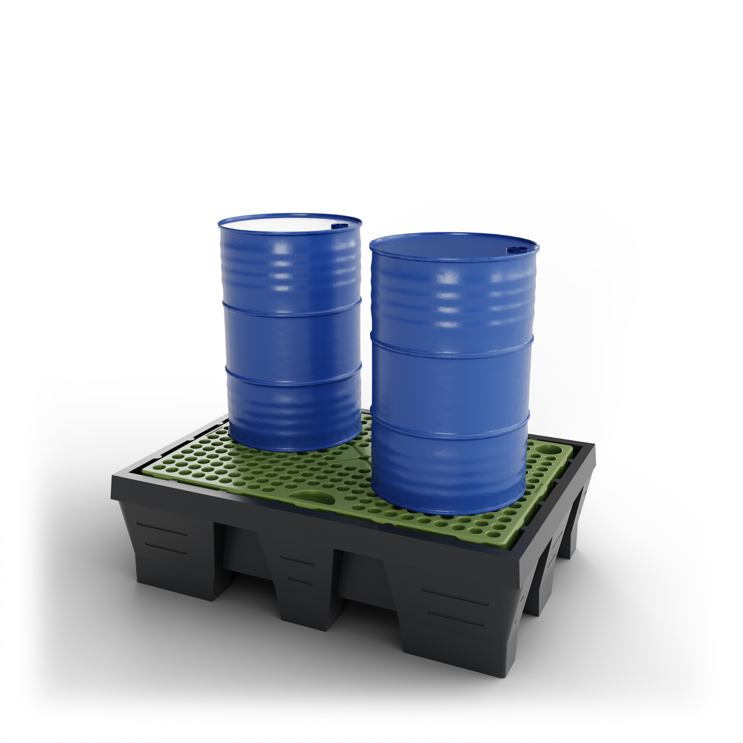 Deux barils bleus placés sur une plate-forme avec un support noir, Packshot 3D, Visuel 3D, CGI , E- commerce Haut de france, St-Omer, Lille, Paris, Cote d'Opale, Dunkerque, Arras