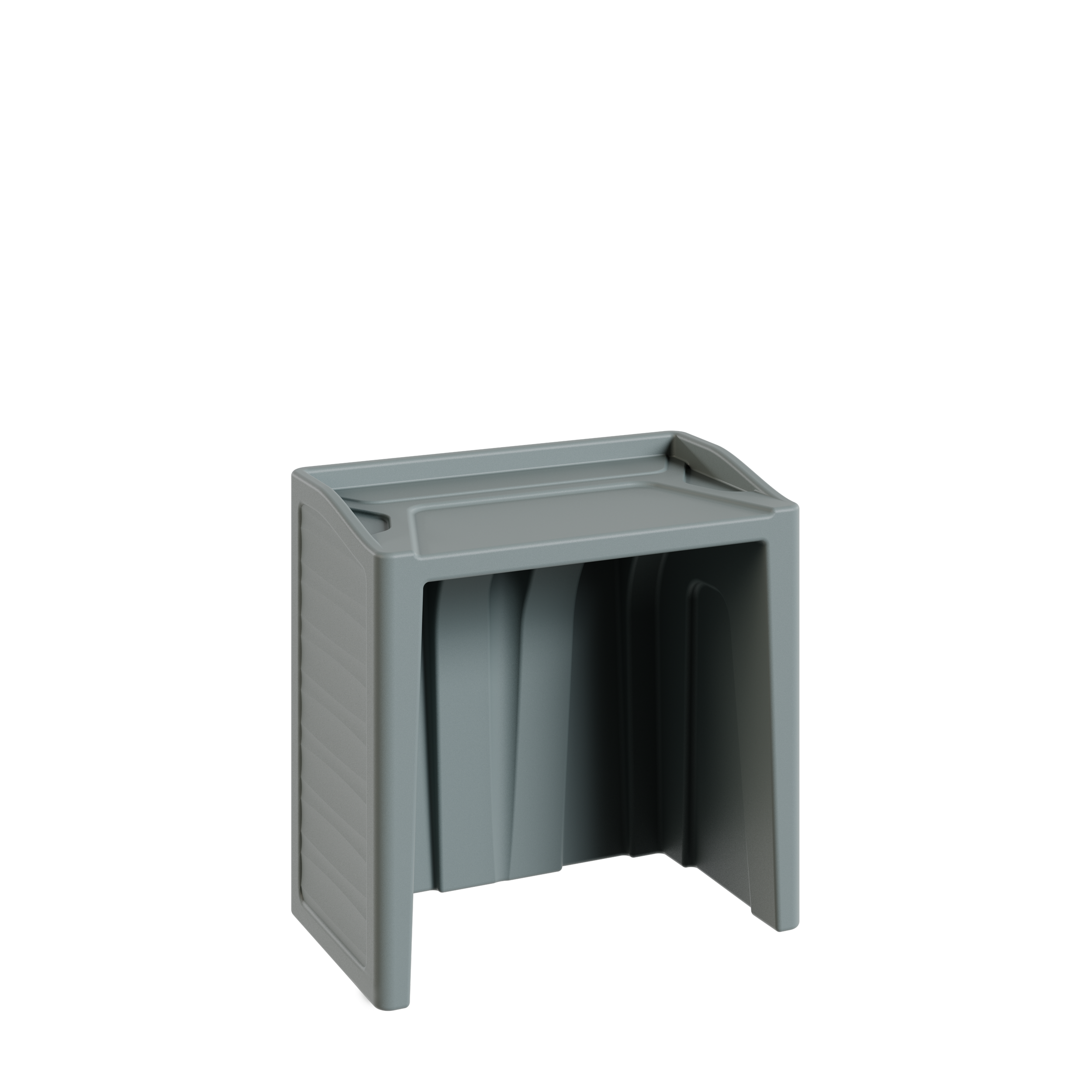 Panier à roulette gris visible, en plastique, avec un espace pour ranger ou transporter diverses affaires.