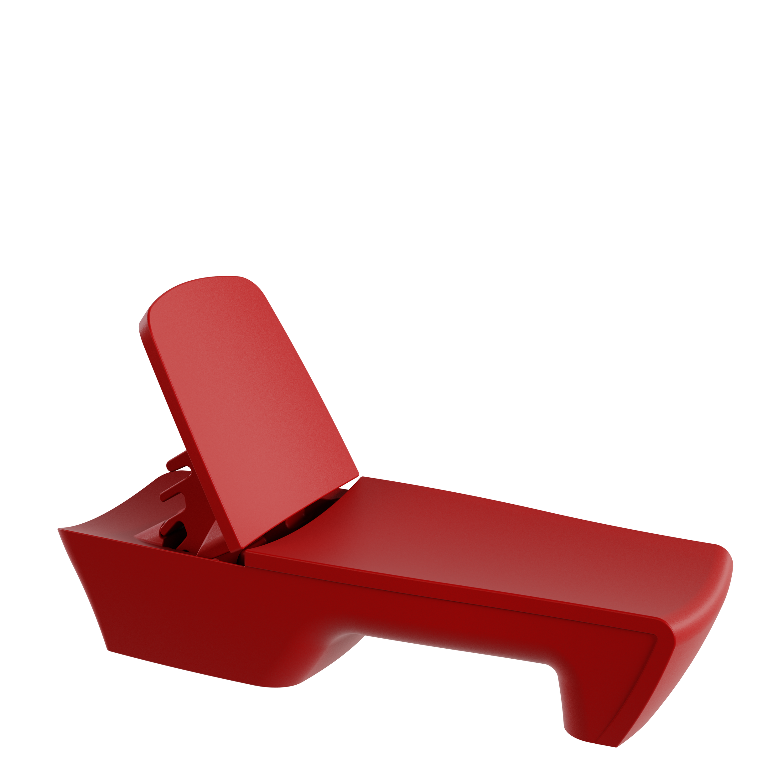 Une chaise de plage rouge en position inclinée. Packshot 3D, Visuel 3D, CGI , E- commerce Haut de france, St-Omer, Lille, Paris, Cote d'Opale, Dunkerque, Arras