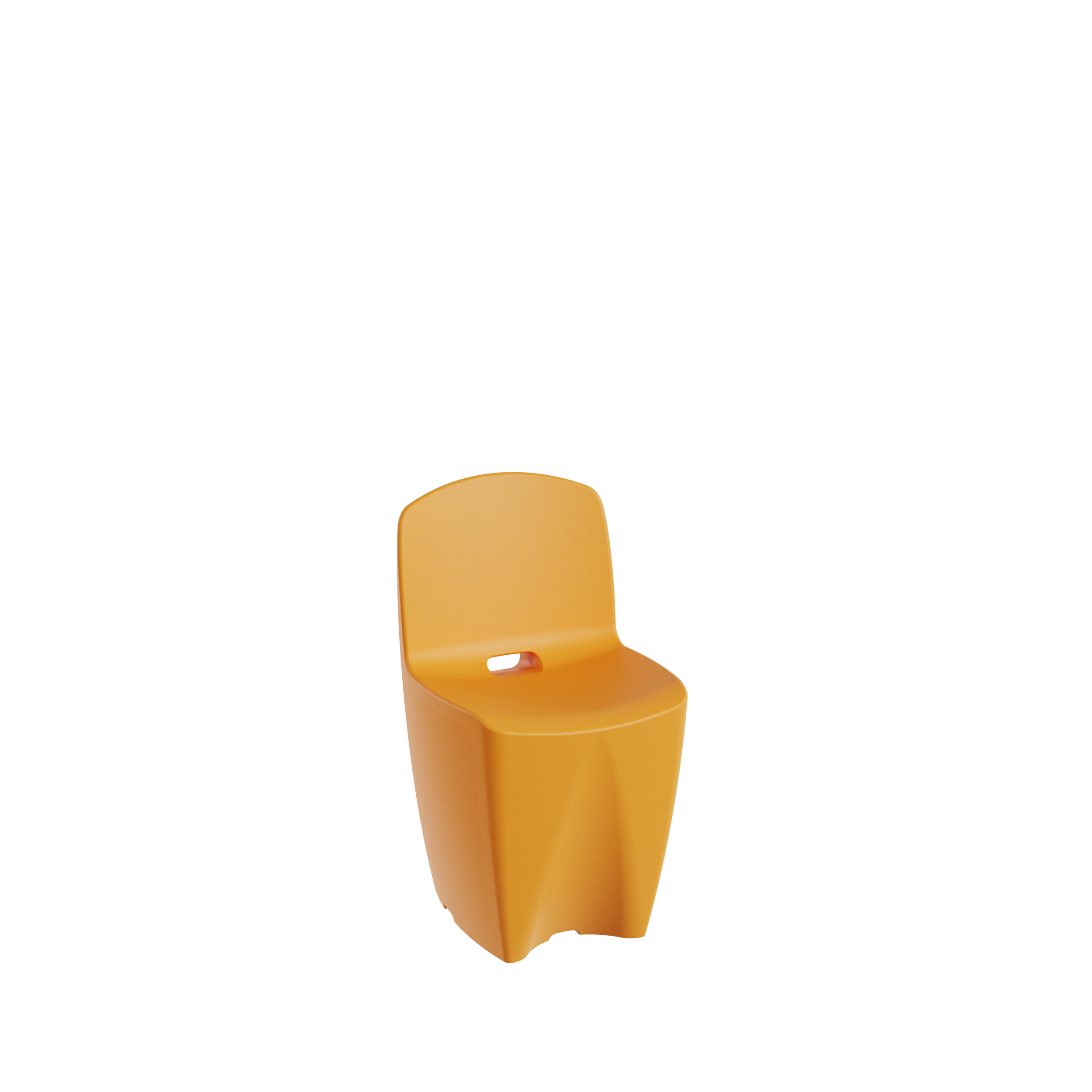 Une chaise de couleur orange avec un design moderne et une ouverture dans le dossier.