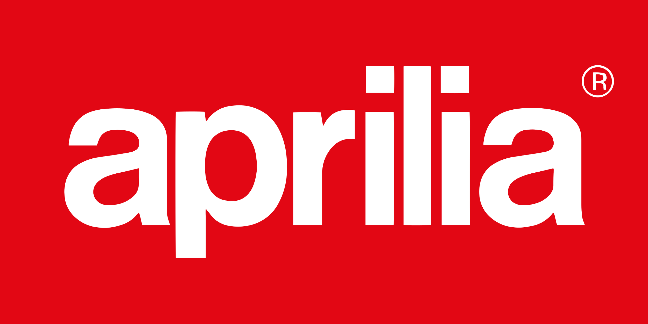 Logo di Aprilia con sfondo rosso e testo bianco.