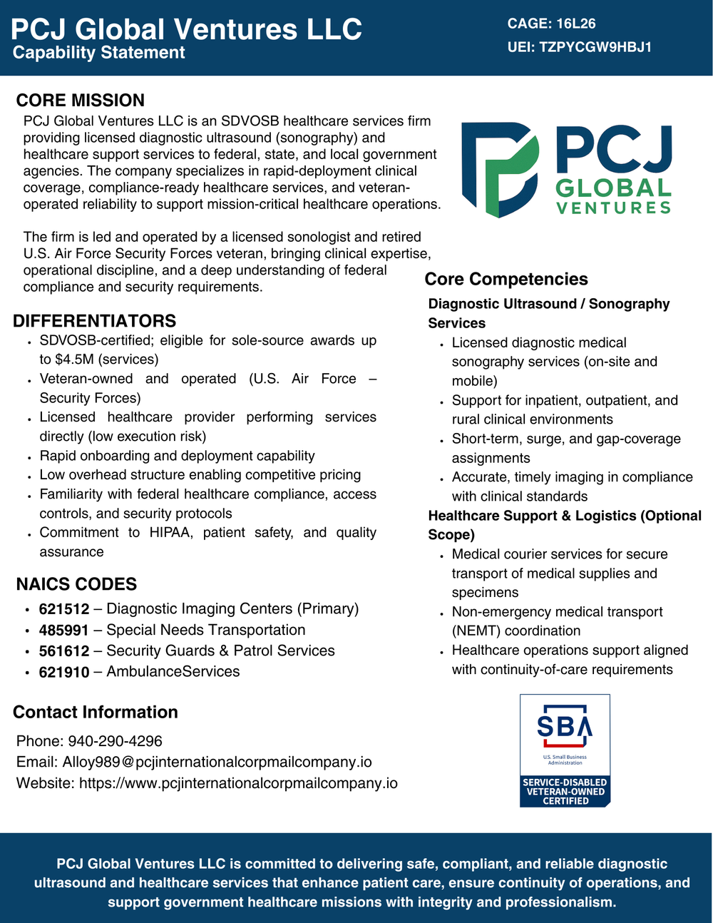 Capability Statement — PCJ Global Ventures